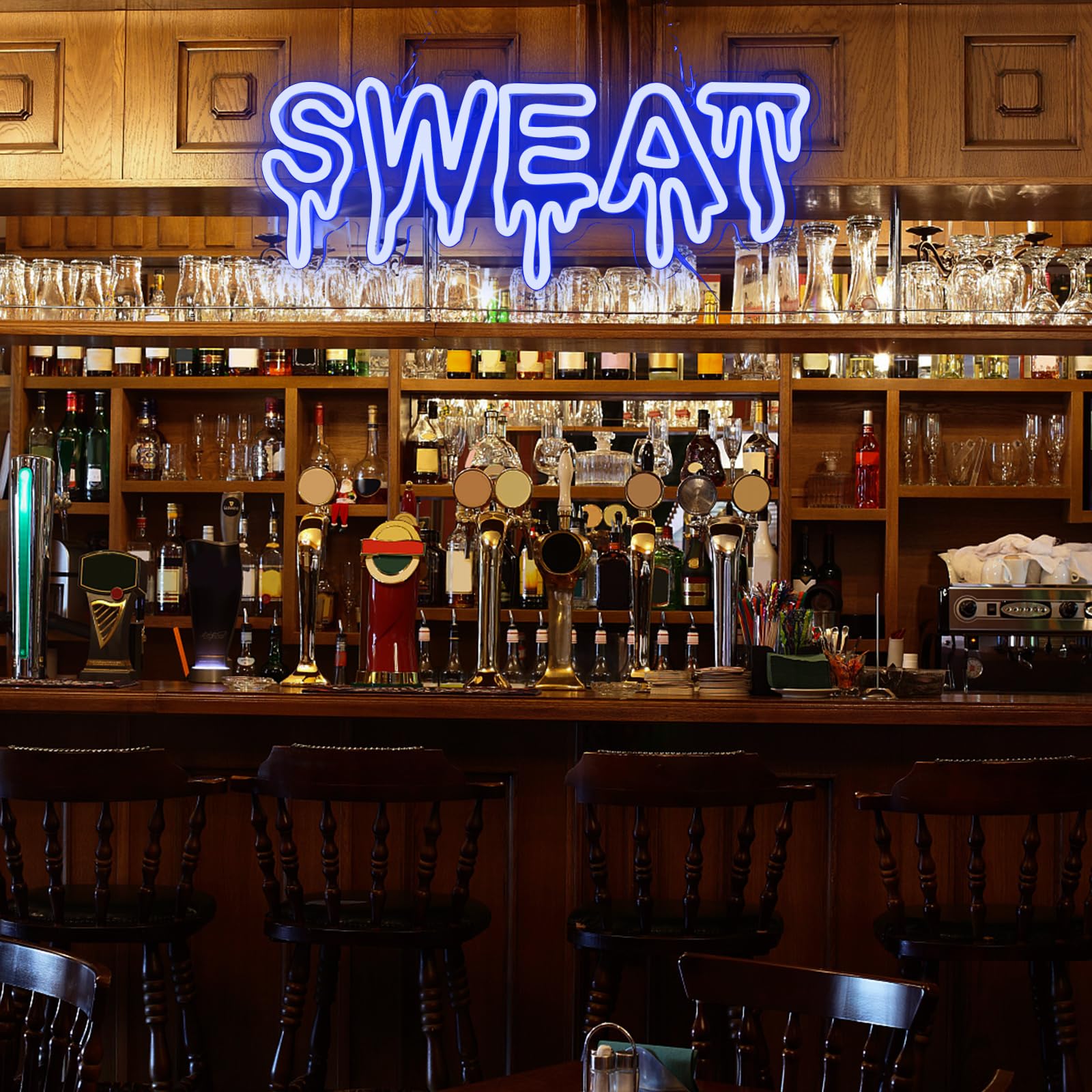 LeDigPig Sweat Neon Sign LED Wall Decor, Dimmable Acrylic Light, 16.8inx6.8in, Blue, Model: StaryLightz-Sweat