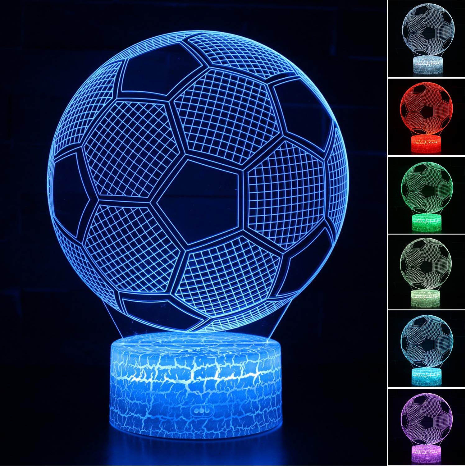 Azalco 3D Illusion Soccer Night Light,Football Led Lamp 16 Color Change Smart Touch&Remote Control Teenager Christmas Gifts Xmas