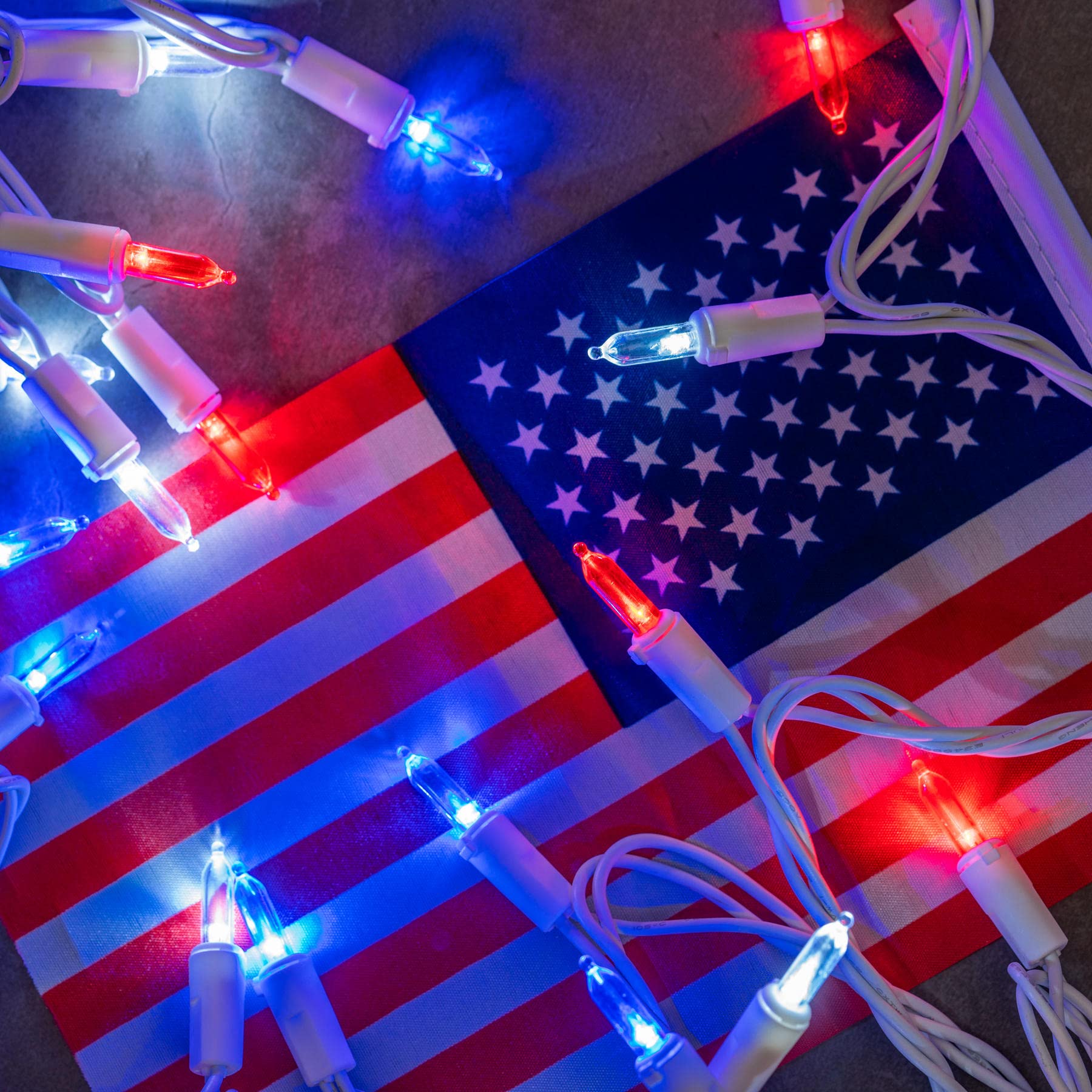 Yuletime 200 Count Red White Blue Led Christmas Lights, 66 Feet White Wire Ul Certified Commercial Grade Holiday String Light Set (Red White & Blue)