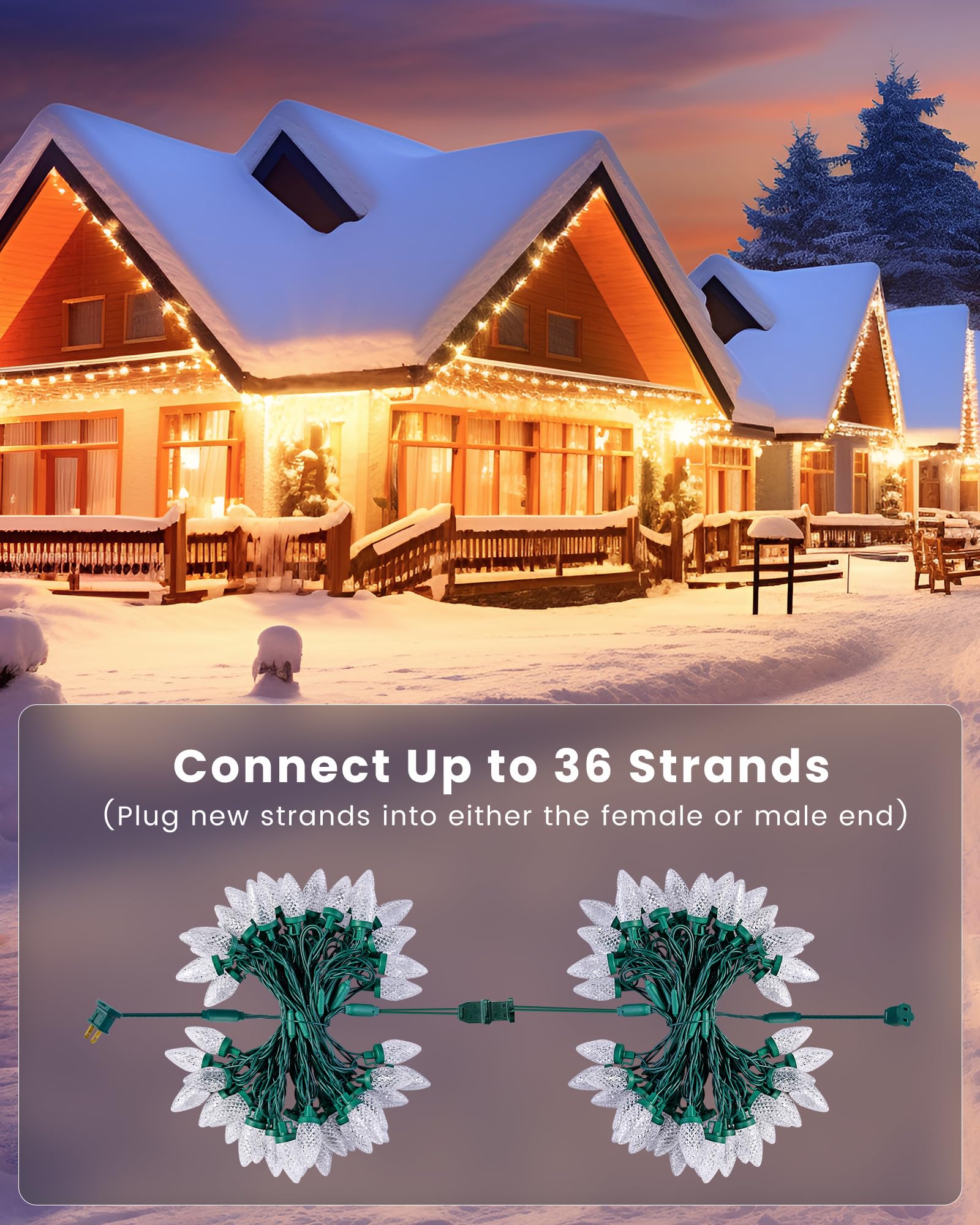 Suraielec Warm White Christmas Lights Outdoor, 68 Ft 100 Led C9 Christmas Lights, Extendable String Lights For Christmas Tree Ho