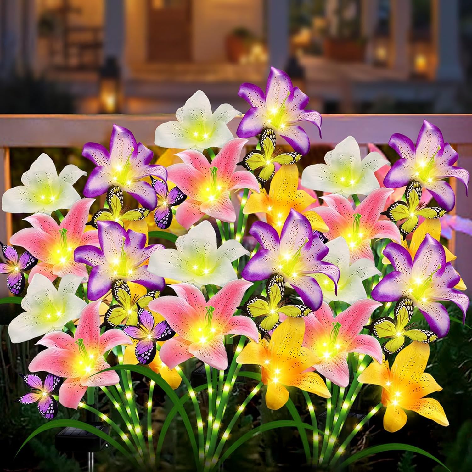 yulloyello 6 Pack Solar Garden Lights LED Solar Lilies Flower Lights  Yard Patio Pathway Decoration High Flexibility Copper Wire Handmade Silk Artificial Flowers Never Wither  Gift for Family Friends