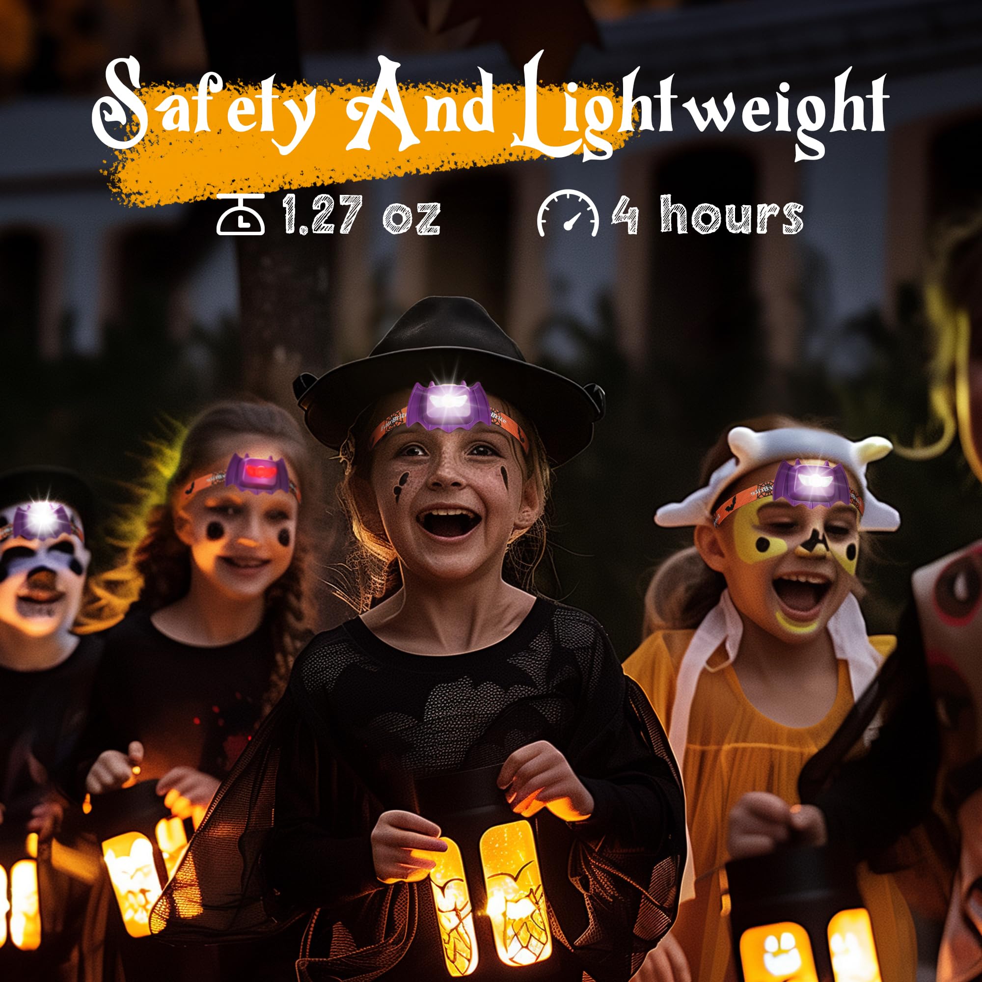 Everbrite Halloween Bat Headlamps Halloween Gifts 3 Modes Head Lamps With Warm/Red/Strobe Lights  Headlights For Halloween Party And Decorations 2 Pack