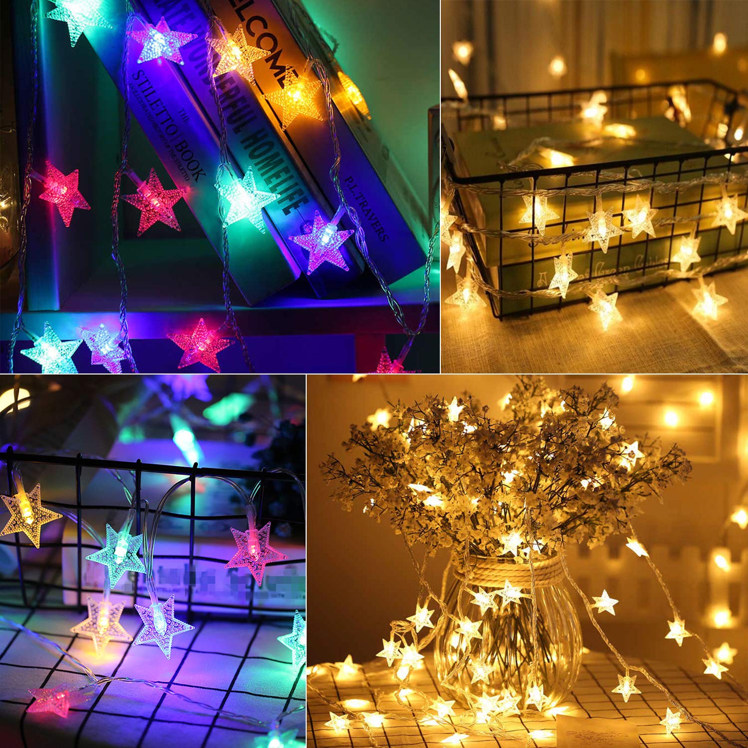Minetom Star String Lights - 33ft 100 LED Waterproof Fairy Lights with Remote, Warm White + Multicolor, Model GP-SW290DC0209-IP44(US)A