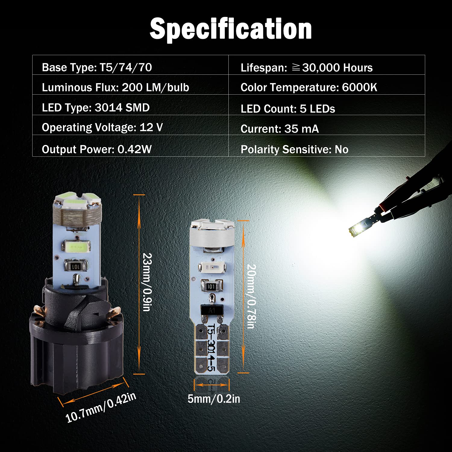 Brishine T5 37 74 2721 Led Bulbs Xenon White With Twist Lock Socket, Canbus Error Free Pc74 Pc37 882 Dashboard Instrument Panel