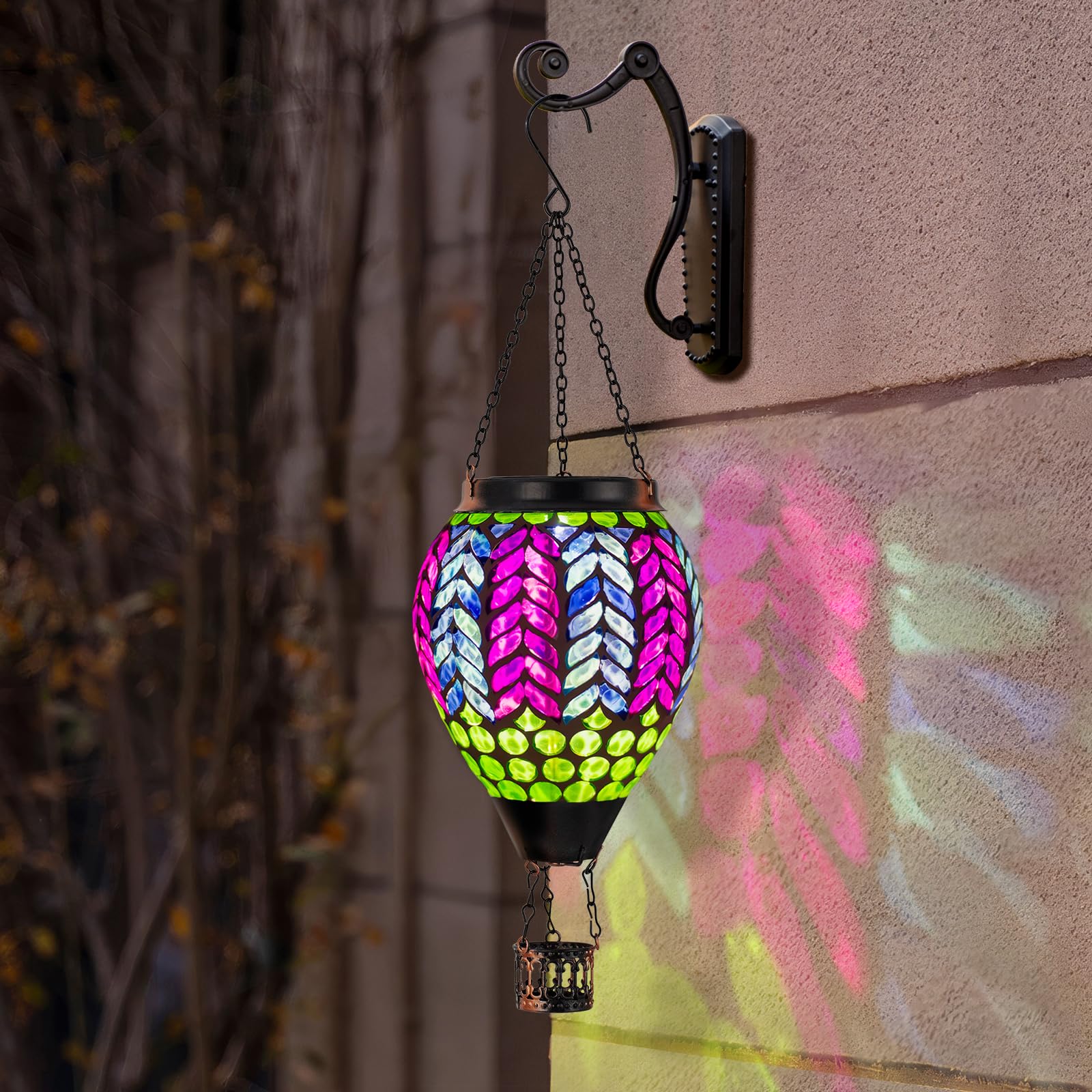 Dreamskip Mosaic Hot Air Balloon Solar Lanterns Outdoor Waterproof  Colorful Glass Solar Hanging Lantern Lights For Garden Patio Yard Gifts For Women Mom Grandma