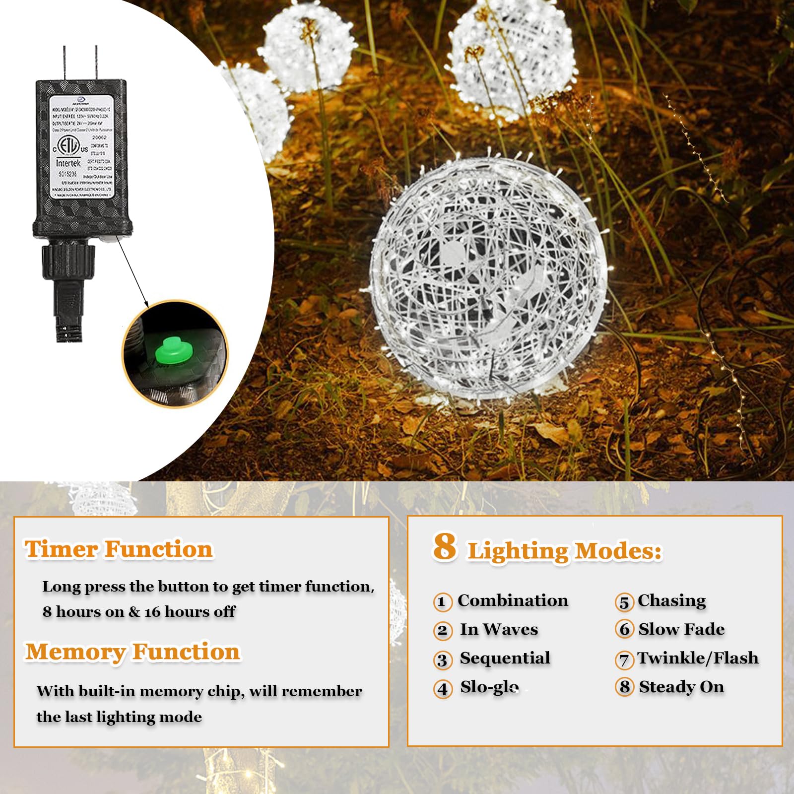 Outdoor Balls Lights Hanging Tree Garden Lights - 4 Pack 15.7&quot; Sphere Lights With Plug In Globe Lights Trees Garden Lights For Party Wedding Yard Garden Porch Patio Decoration(Cool White)