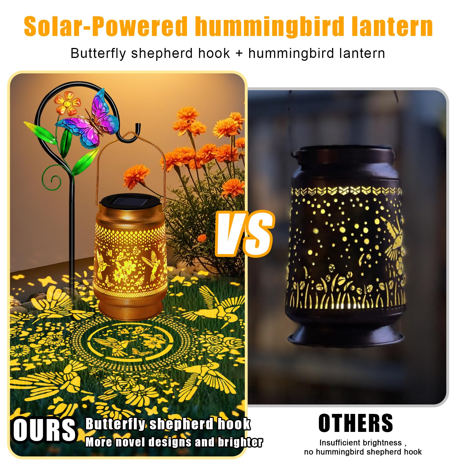 Hummingbird Solar Lantern With Butterfly Shepherd Hook  Mom Gifts For Mothers Day & Birthday  Hummingbird & Butterfly Design  Outdoor Waterproof Metal Decor For Yard  Patio  Porch  Lawn & Tabletop