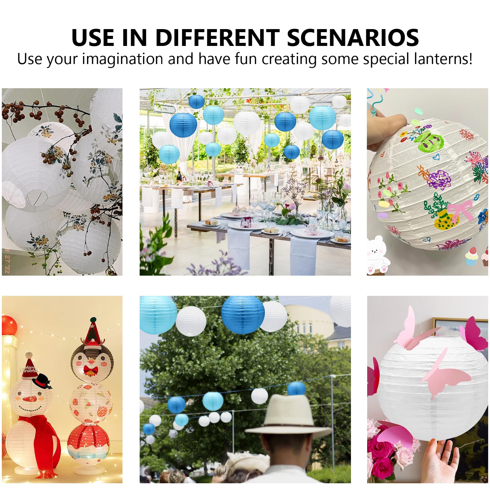 16 Pack Blue White Paper Lanterns Decorative,Hanging Round Paper Lantern Party Supplies With Tape And String For Graduation Wedd