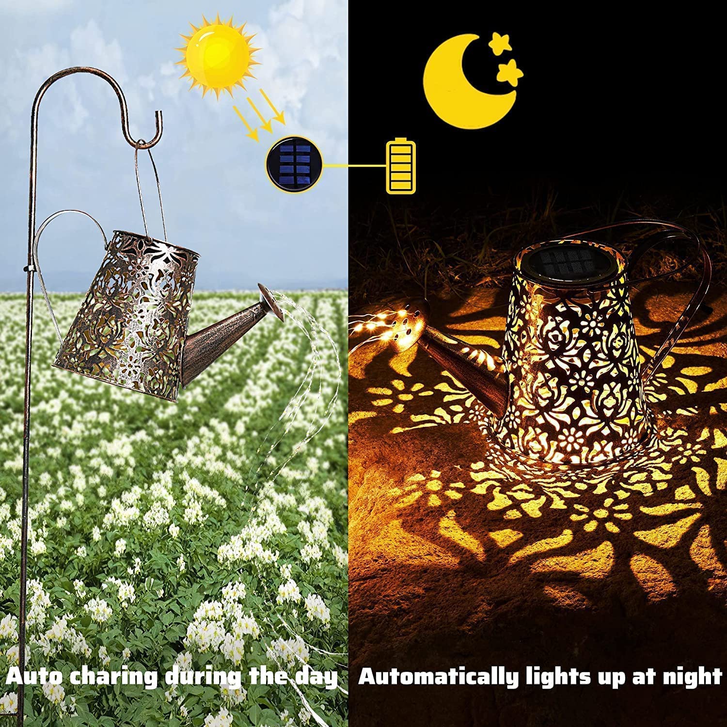 ZUSONUD Solar Lights Outdoor Garden Decorations, Iron Watering Can Lantern, Large, Warm White, Model KTL0310