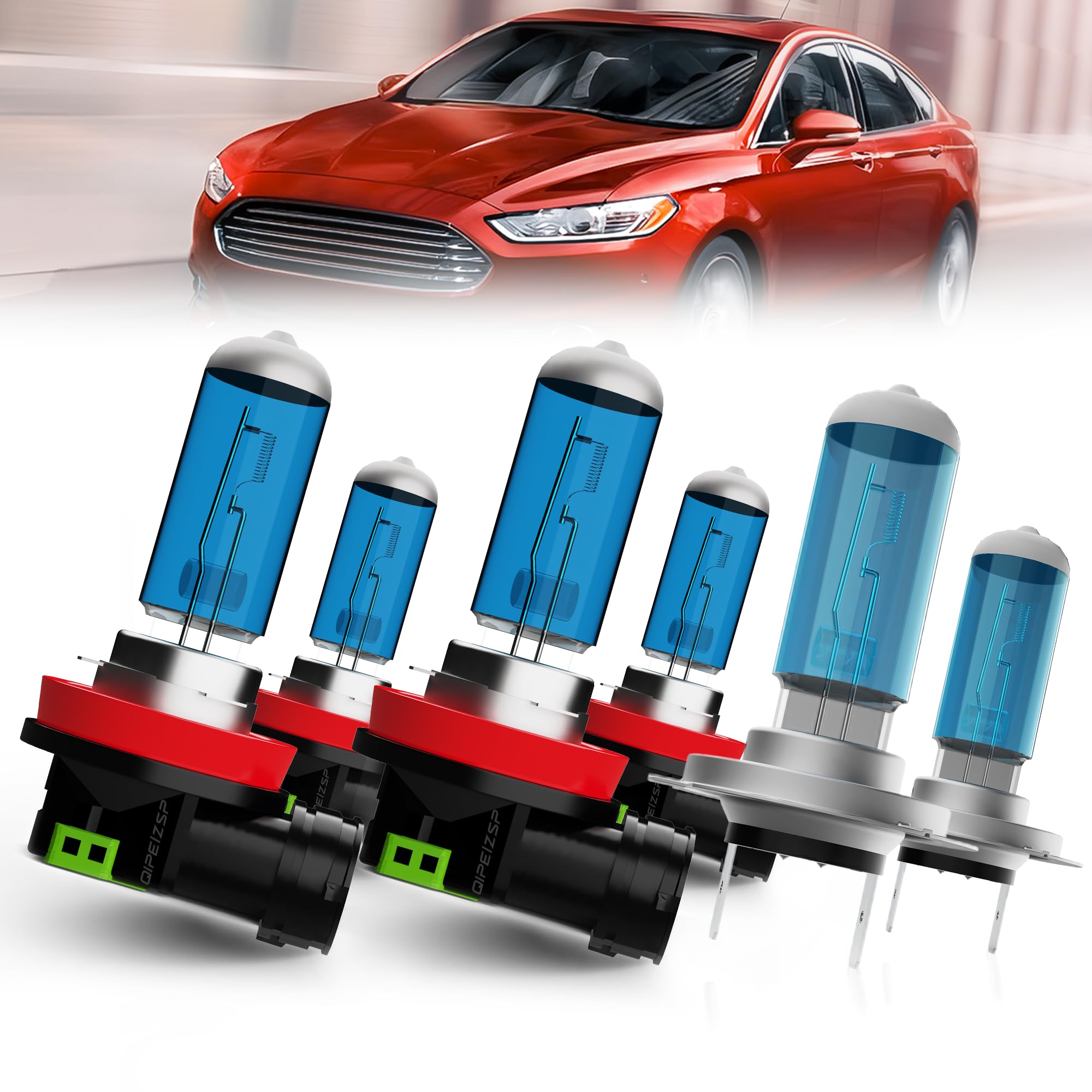 QIPEIZSP compatible with ford fusion (2006-2018) Lights Headlights Bulbs, H7 High Beams + H11/H8/H9 Low Beam Halogen Headlight +