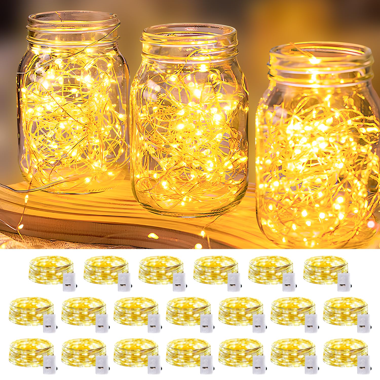 Adamonda 20 Pack LED Fairy Lights, Waterproof Twinkle String Lights, 7FT, Warm White, Battery Operated, Model BL26-20W