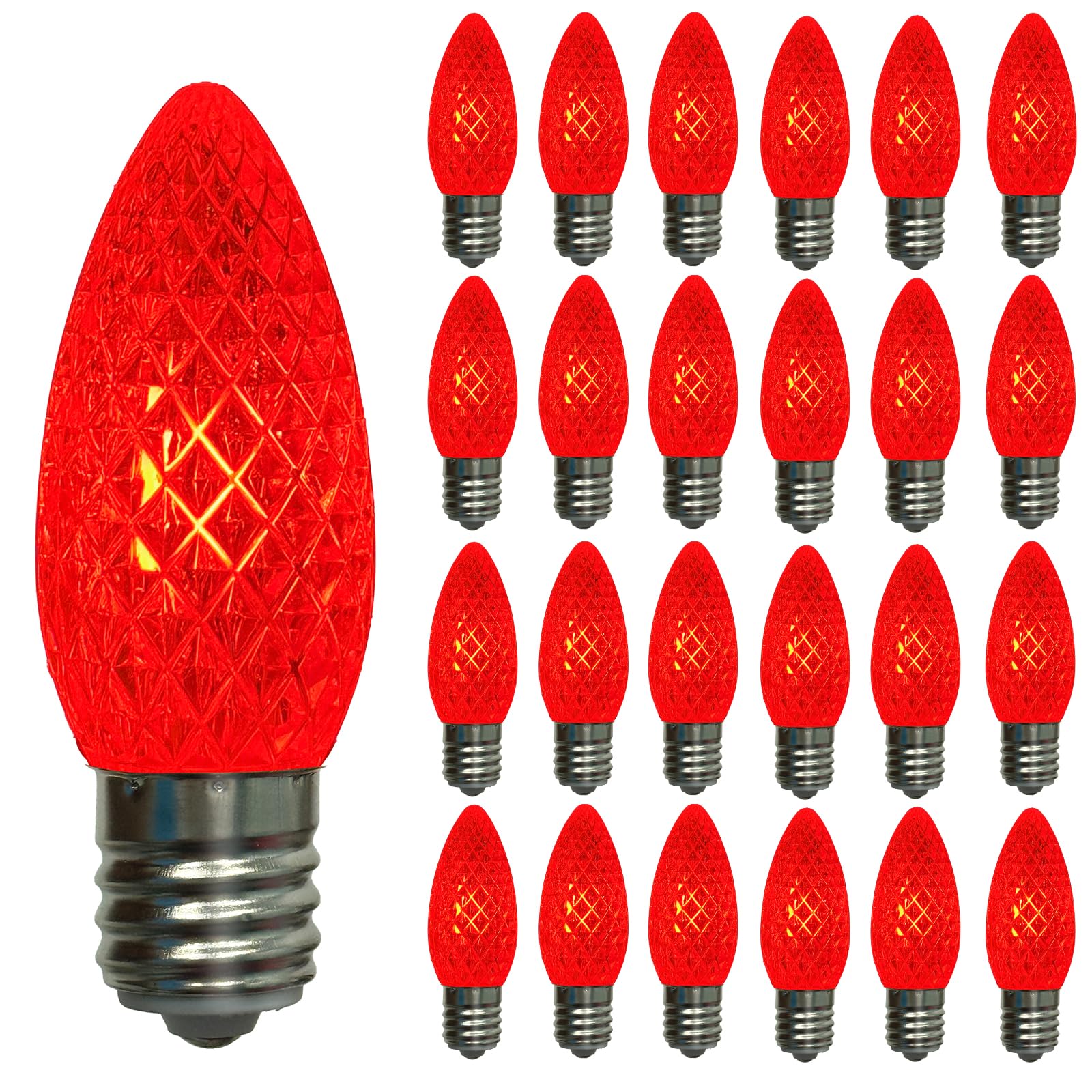 25 Pack Led C9 Red Replacement Christmas Light Bulbs  Commercial Grade Strawberry C9 Led Red Bulbs  Dimmable E17 Intermediate Base Bulbs For Outdoor Indoor Christmas String Lights Holiday Patio Decor