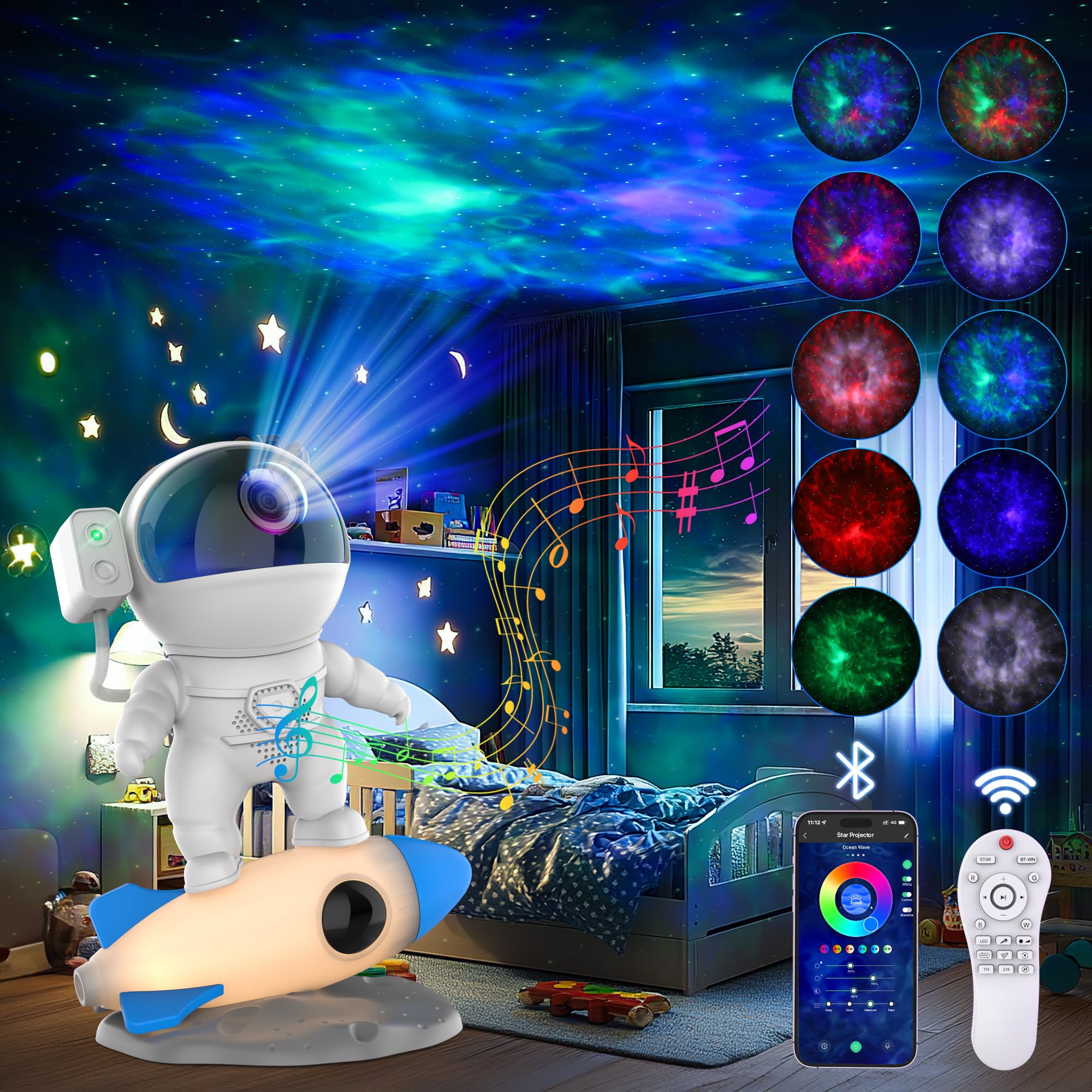 FlyLily Galaxy Projector, Astronaut Star Projector with Bluetooth Speaker, Remote Control, White, Model BL-HJ07