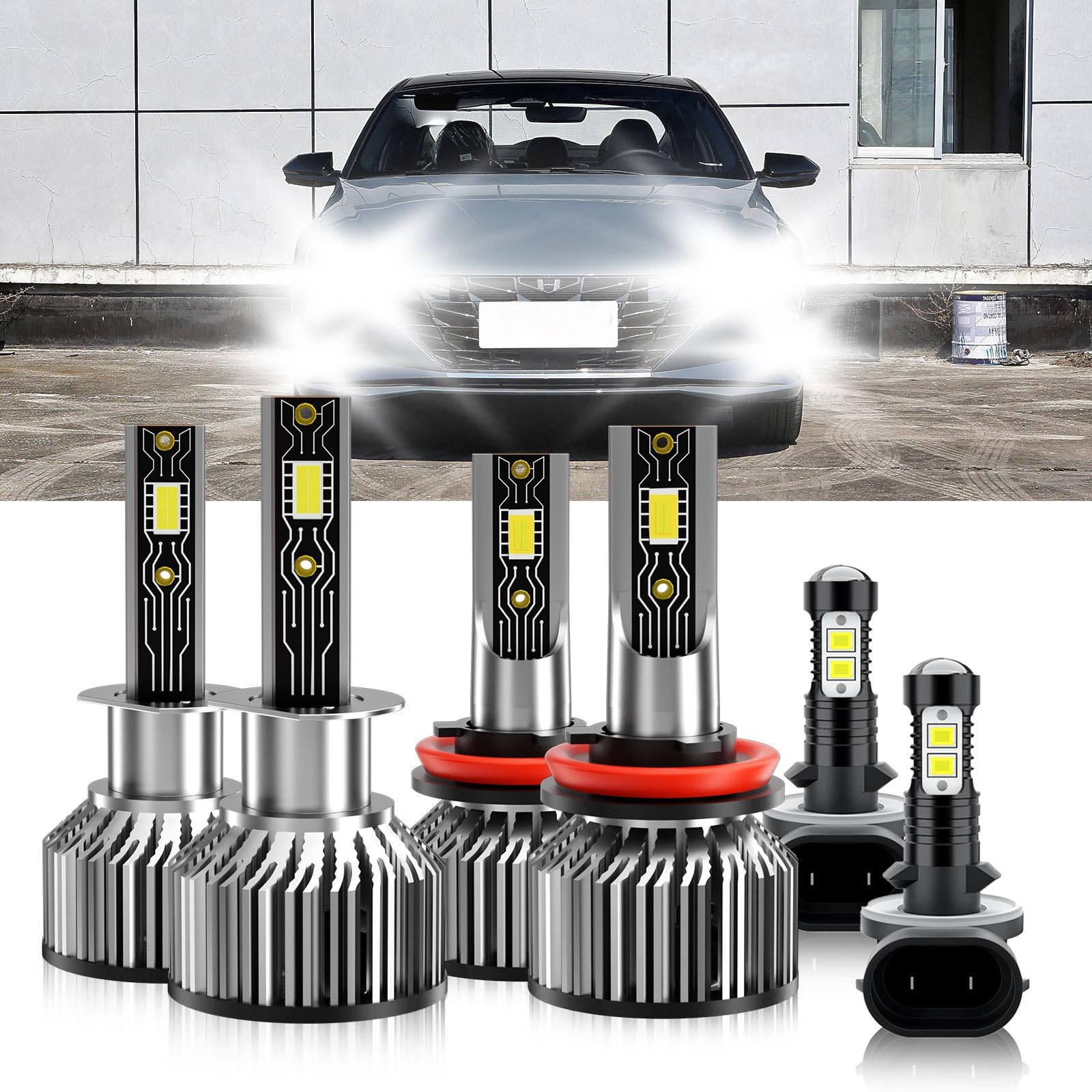 TXBILMOO H1 H11 881 Fog Light Bulbs, 600% Brightness, 6500K White, For Hyundai Elantra 2007-2013, Pack