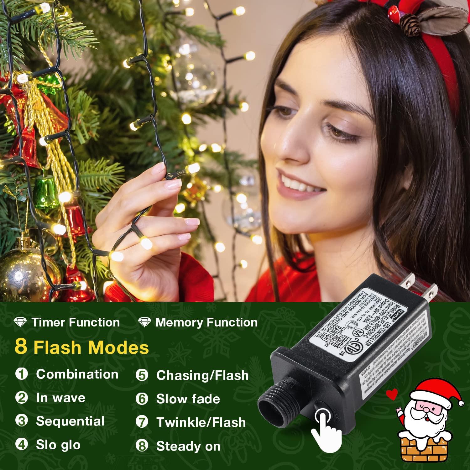 Marchpower Christmas Tree Lights Warm White, 8 Modes Christmas Lights For Tree With Timer & Memory Function, 400 Diamond Led 6.6