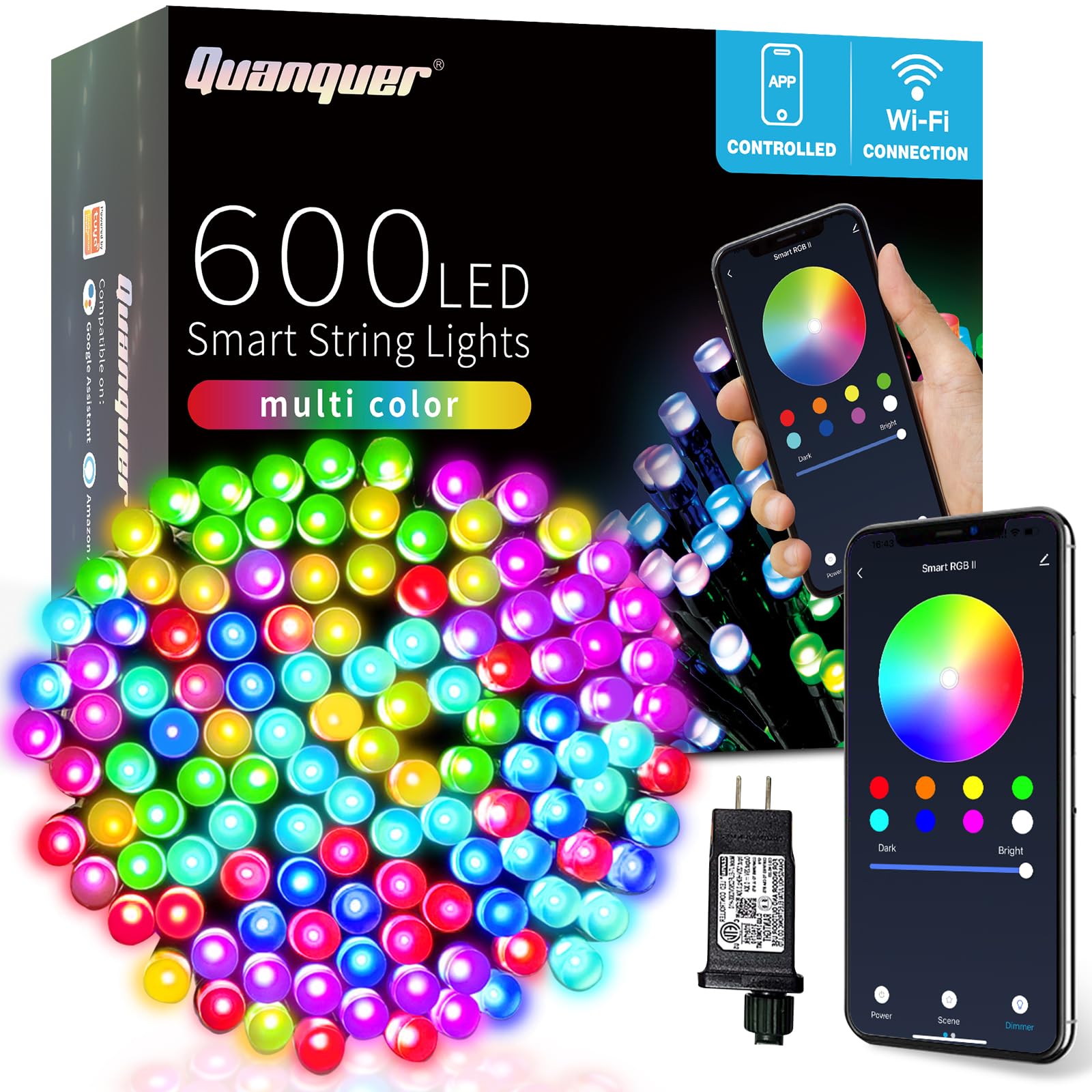 Quanquer 196Ft Smart Christmas Lights, 600 Rgb Leds, Wifi App Control, Works With Alexa & Google