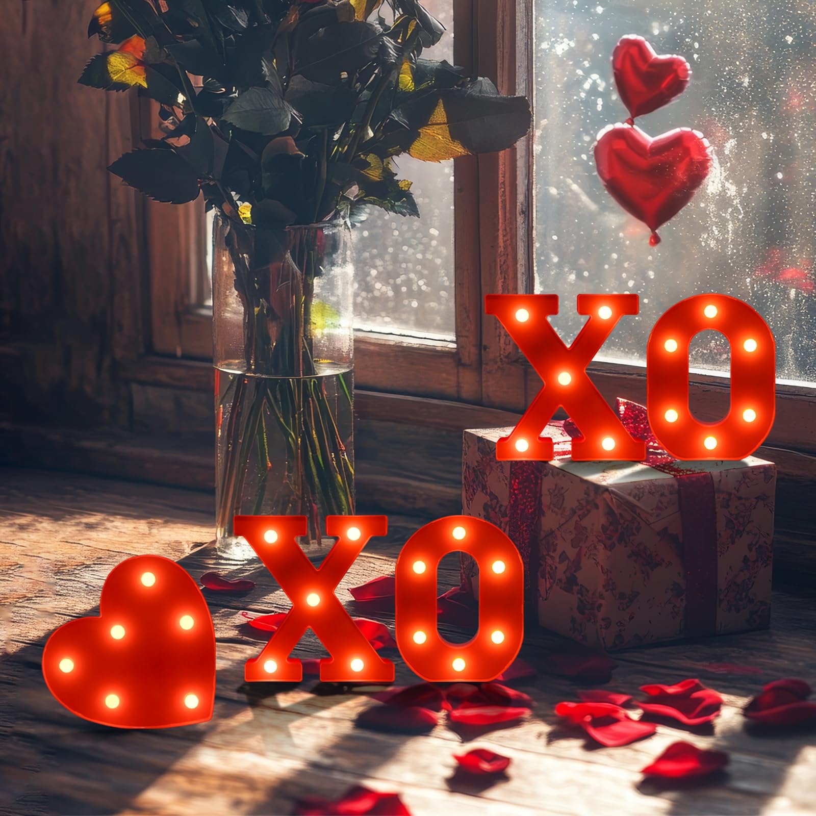 Edycon ValentineS Day Letter Lights Sign Table Decorations Led Light Up Letters Battery Powered Letter For Home Party Bedroom Tabletop Fireplace Indoor Decor(Xoxo Heart)