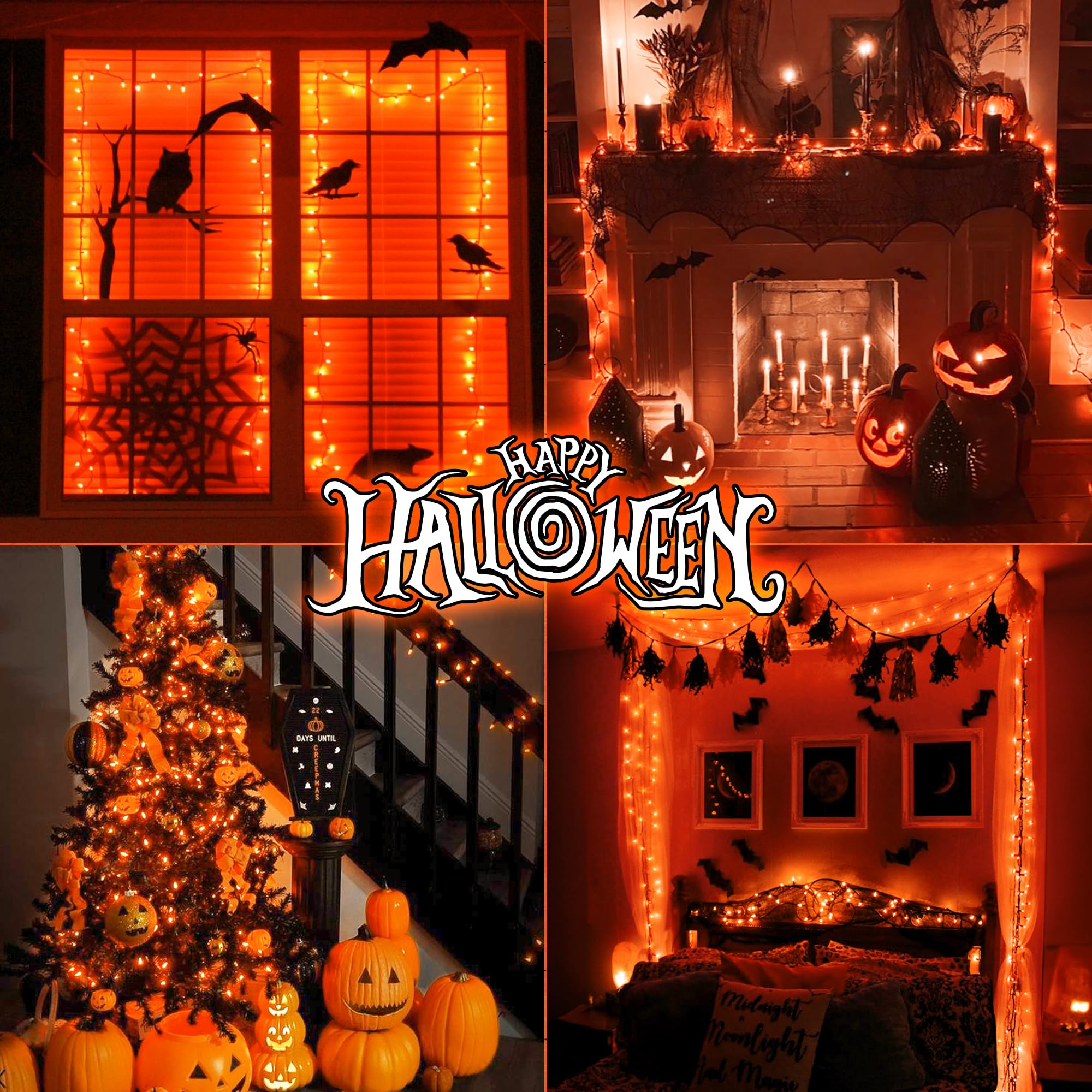 woohaha Outdoor Halloween Lights - 100 Count Mini Orange String Lights, 23 Feet, Black Wire, Copper, Connectable for Garden and Party Decor