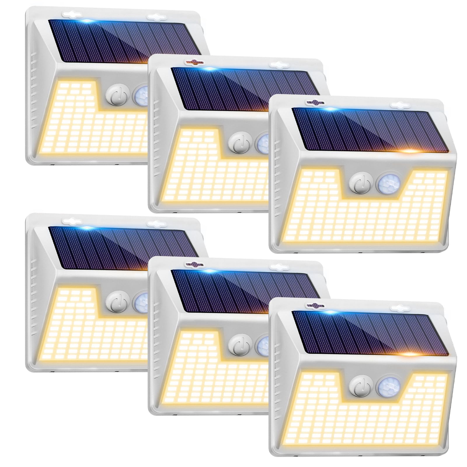 Peasur Solar Lights Outdoor Motion Sensor Waterproof, 6Pack 140Led White Solar Powered Fence Lights, 3 Modes Solar Security Wall