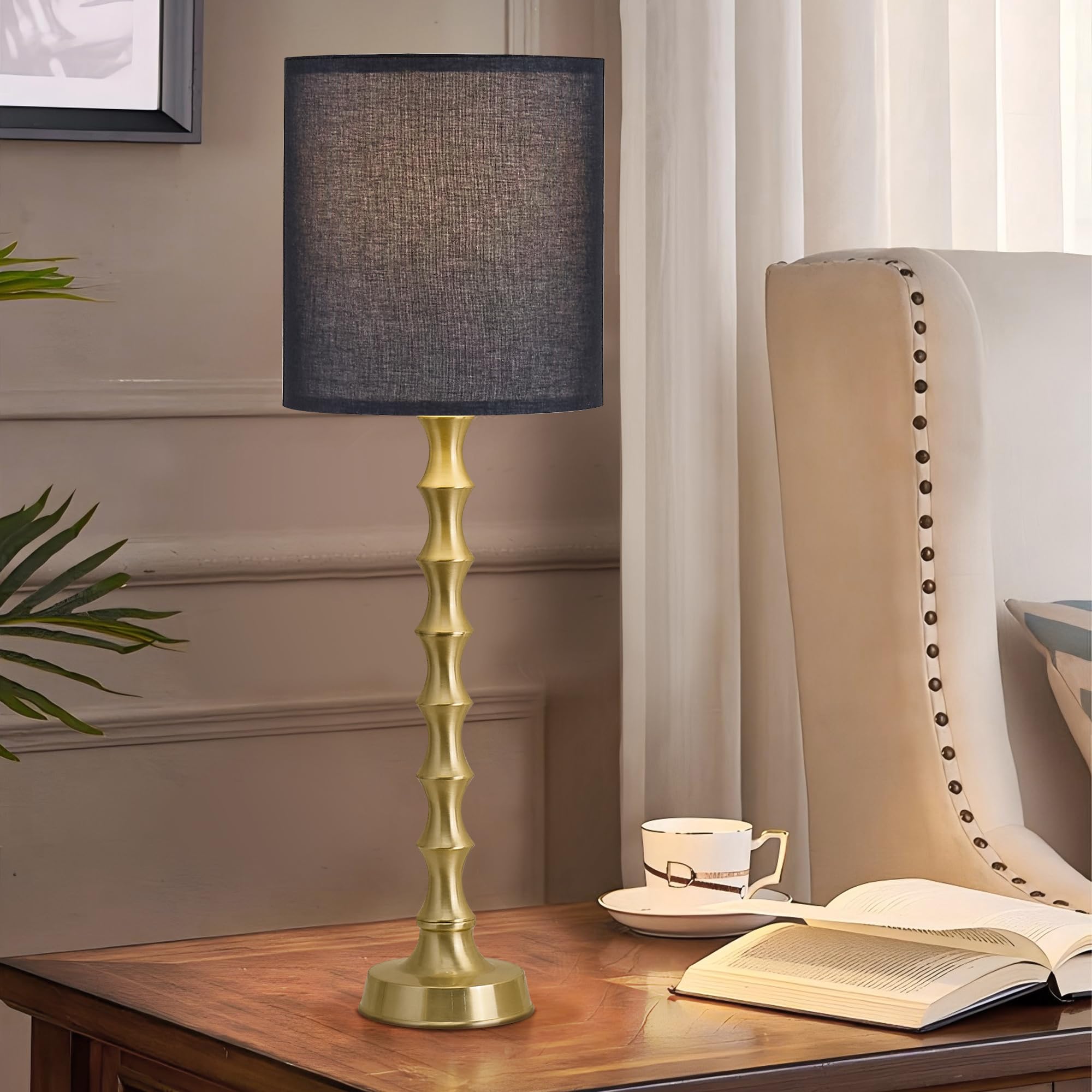EUO Gold Table Lamps Set of 2, 30.5" Tall Modern Black & Gold Design, Buffet Style, Model TL2PK-011-PBK