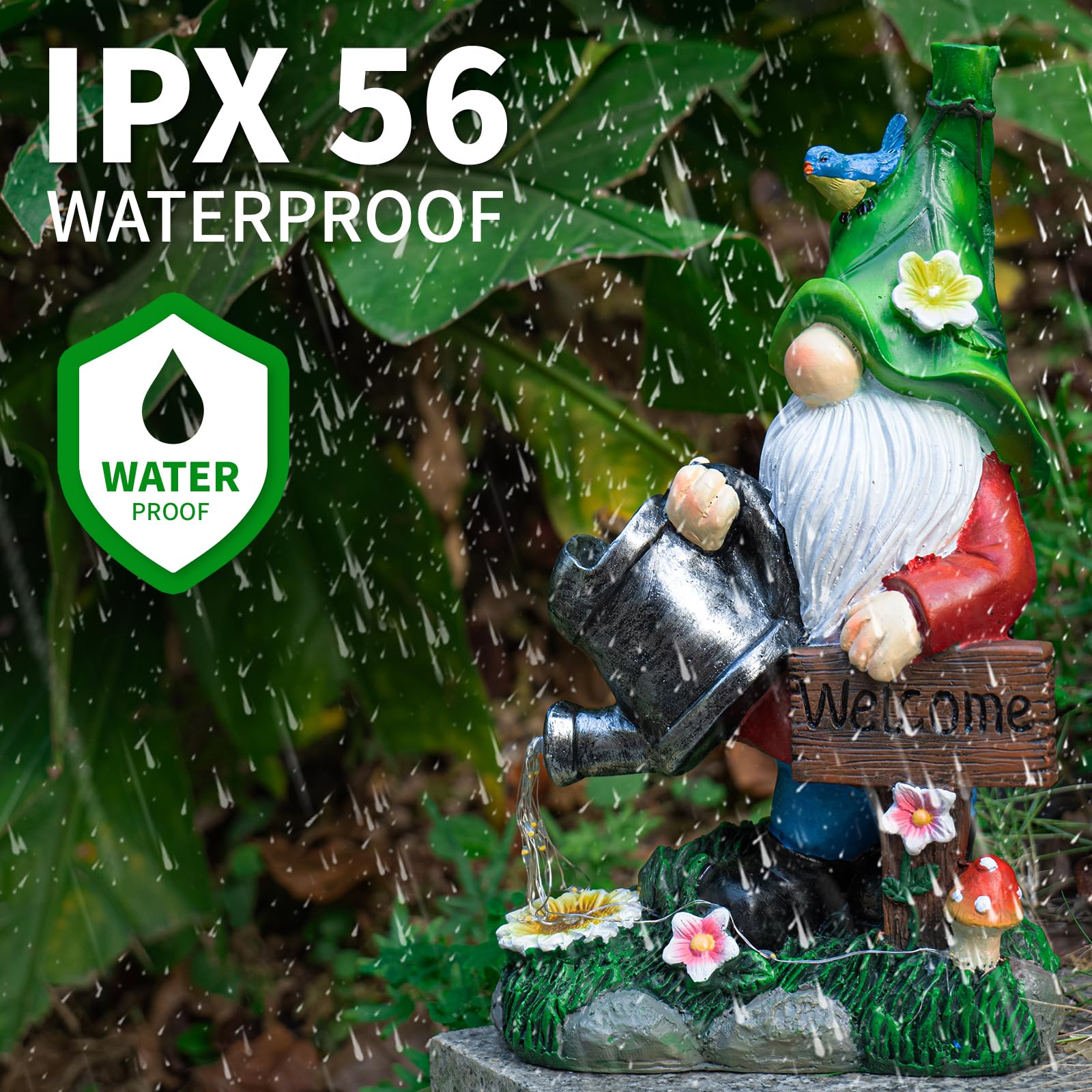 Mopha Garden Gnomes With Watering Can Solar Lights - Resin Outdoor Decor For Patio & Yard