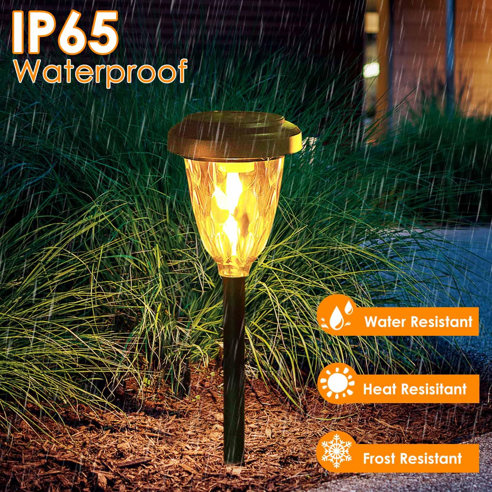 6Pk 2 Modes(Steady On/Flickering ) Solar Lights Outdoor Pathway , Solar Garden Lights, Auto On/Off Torch Lights With Flickering