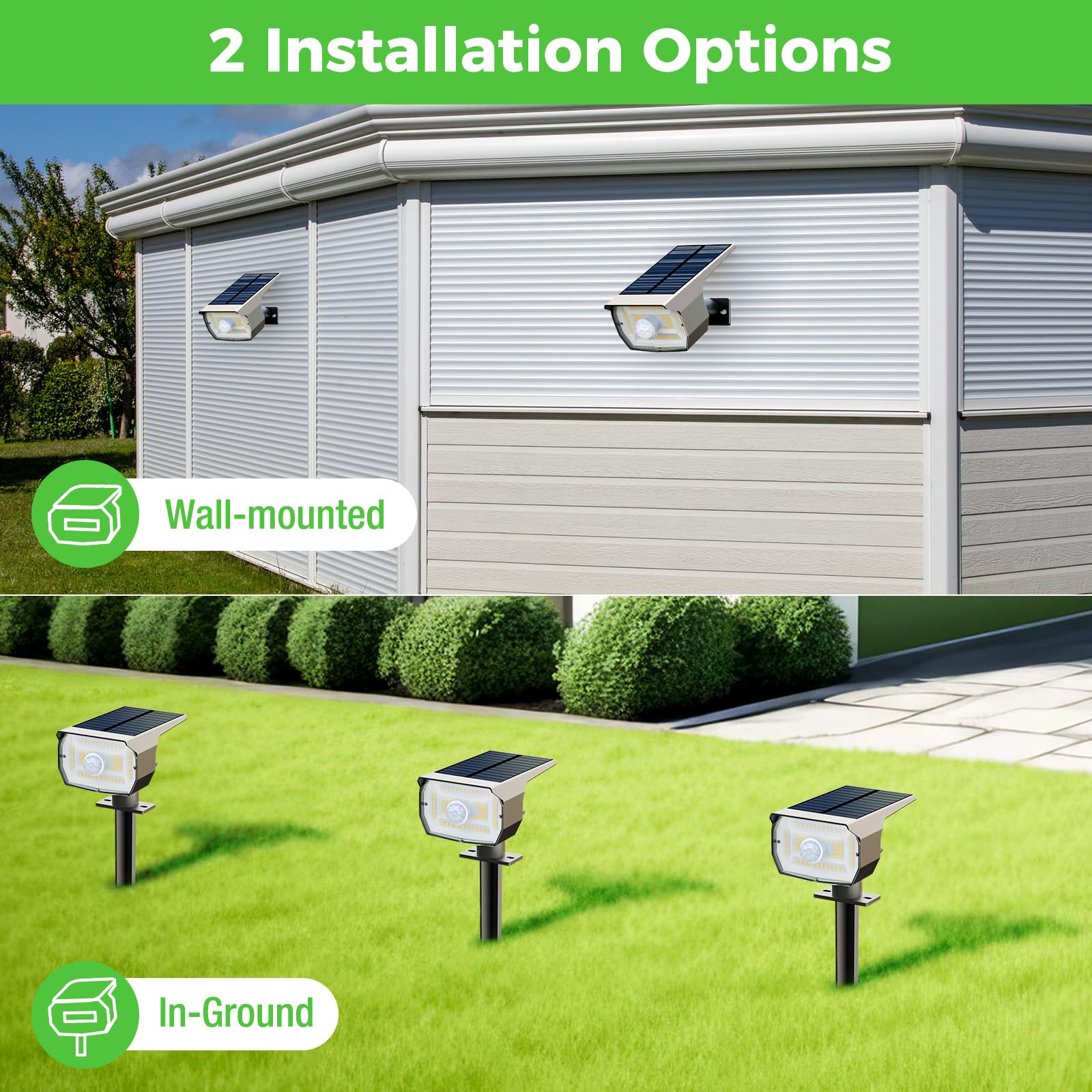 Nipify Solar Spot Lights Outdoor Motion Sensor With 3 Modes, Solar Spotlights Outdoor Waterproof 2-In-1 Auto On/Off Solar Landsc