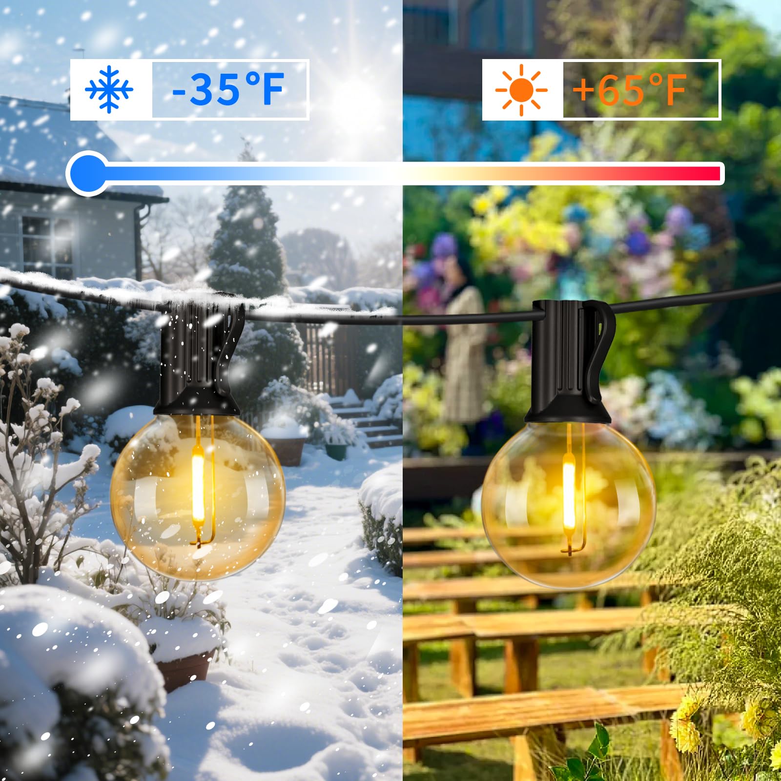 GLOBELIT Outdoor String Lights G40 100FT 50+2 Bulbs IP45 Waterproof Warm White Black Mains Powered Garden Lights