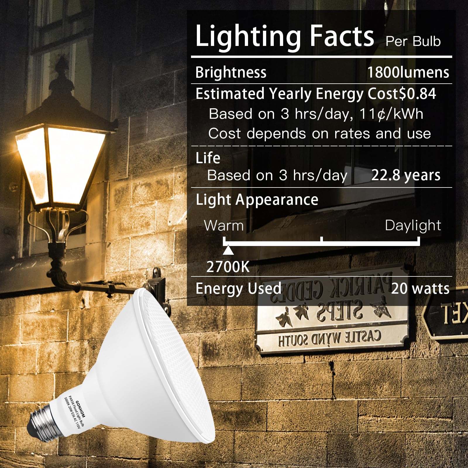 Gonhom PAR38 LED Dusk to Dawn Flood Light Bulbs, 20W (Replace 200W), 1800LM, 2 Pack, 2700K Daylight, E