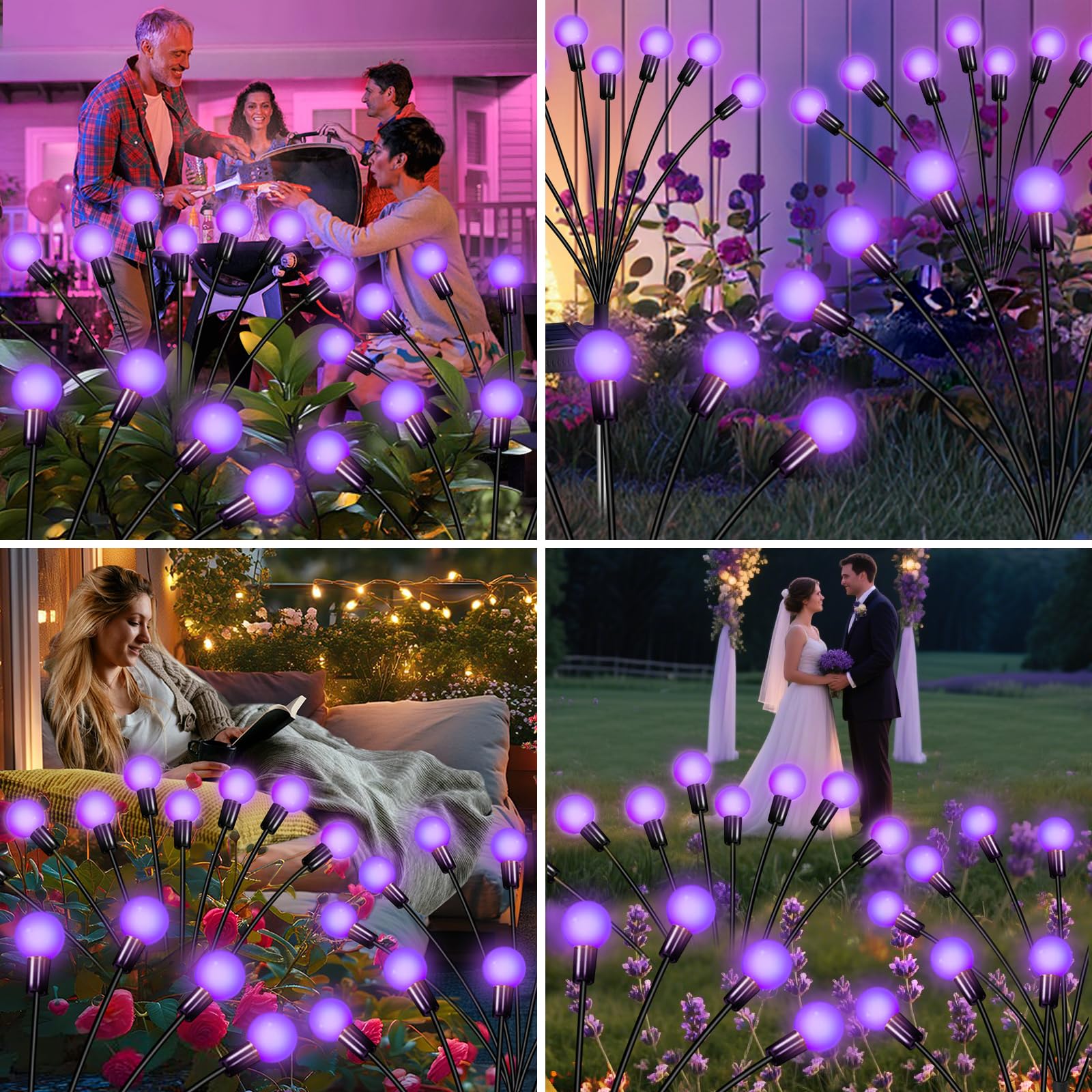 ZFNN Solar Garden Lights – 16 LEDs Waterproof Firefly Lights, 2 Pack, Purple, Model YHC-2pack10head