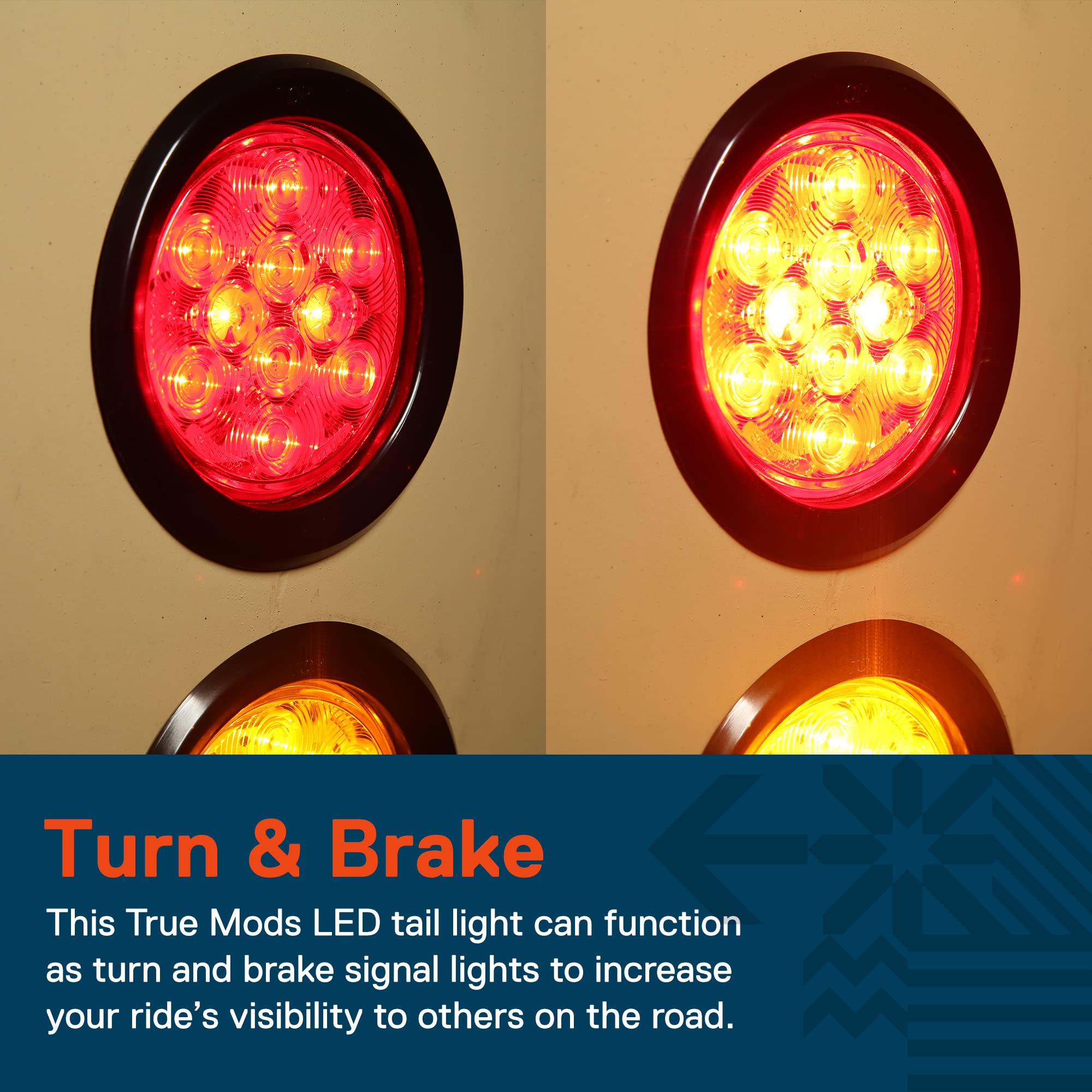 TRUE MODS 4 Round Amber LED Trailer Tail Lights [DOT certified] [Grommet & Plug Included ] [IP67 Waterproof] Park Turn Trailer L