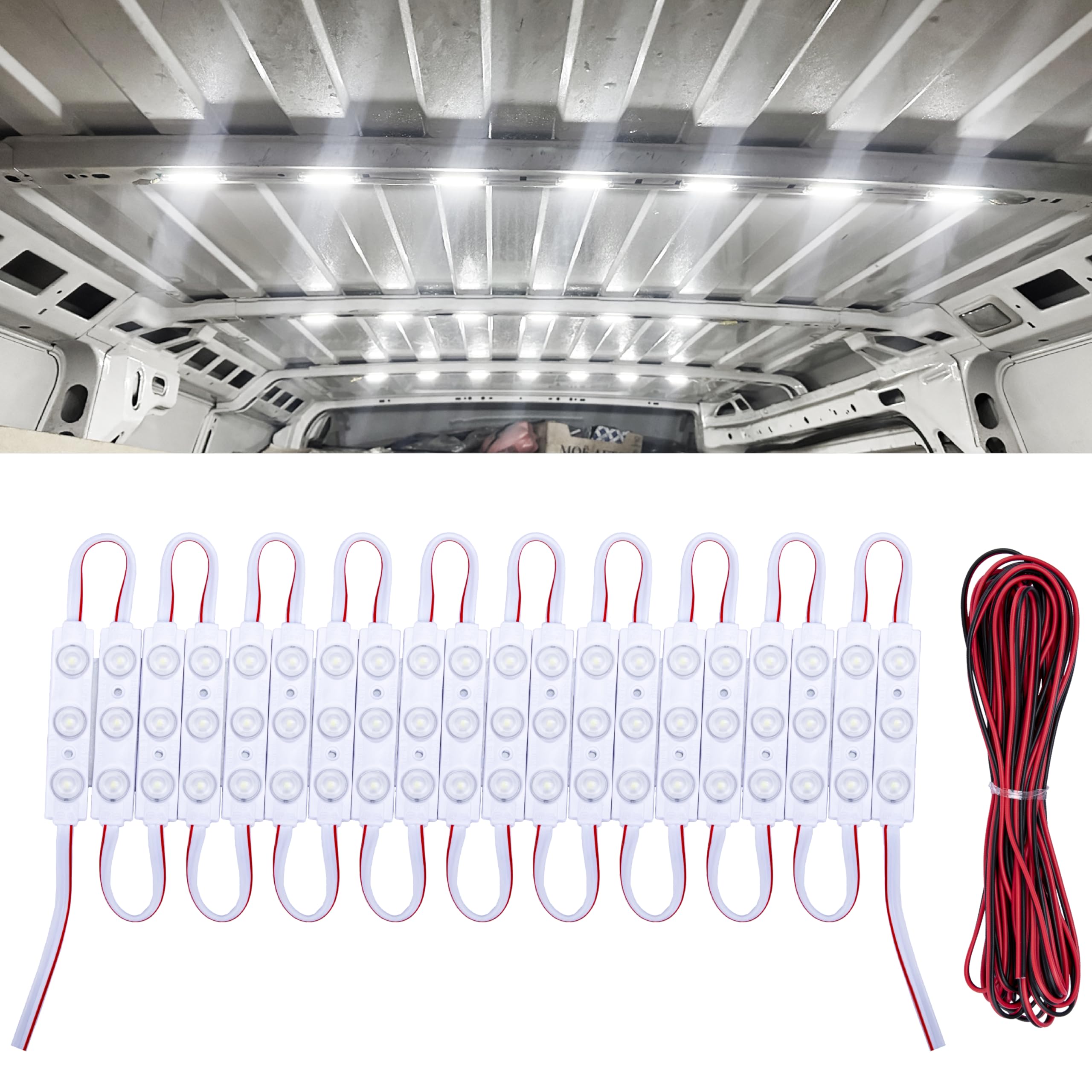60 Led Van Interior Light Kits  12V Led Light Band  Cargo Van Accessories  Ceiling Work Lights Kit  Enclosed Trailer Lights for Truck Vans RV Boats Caravans  20 Modules(White)