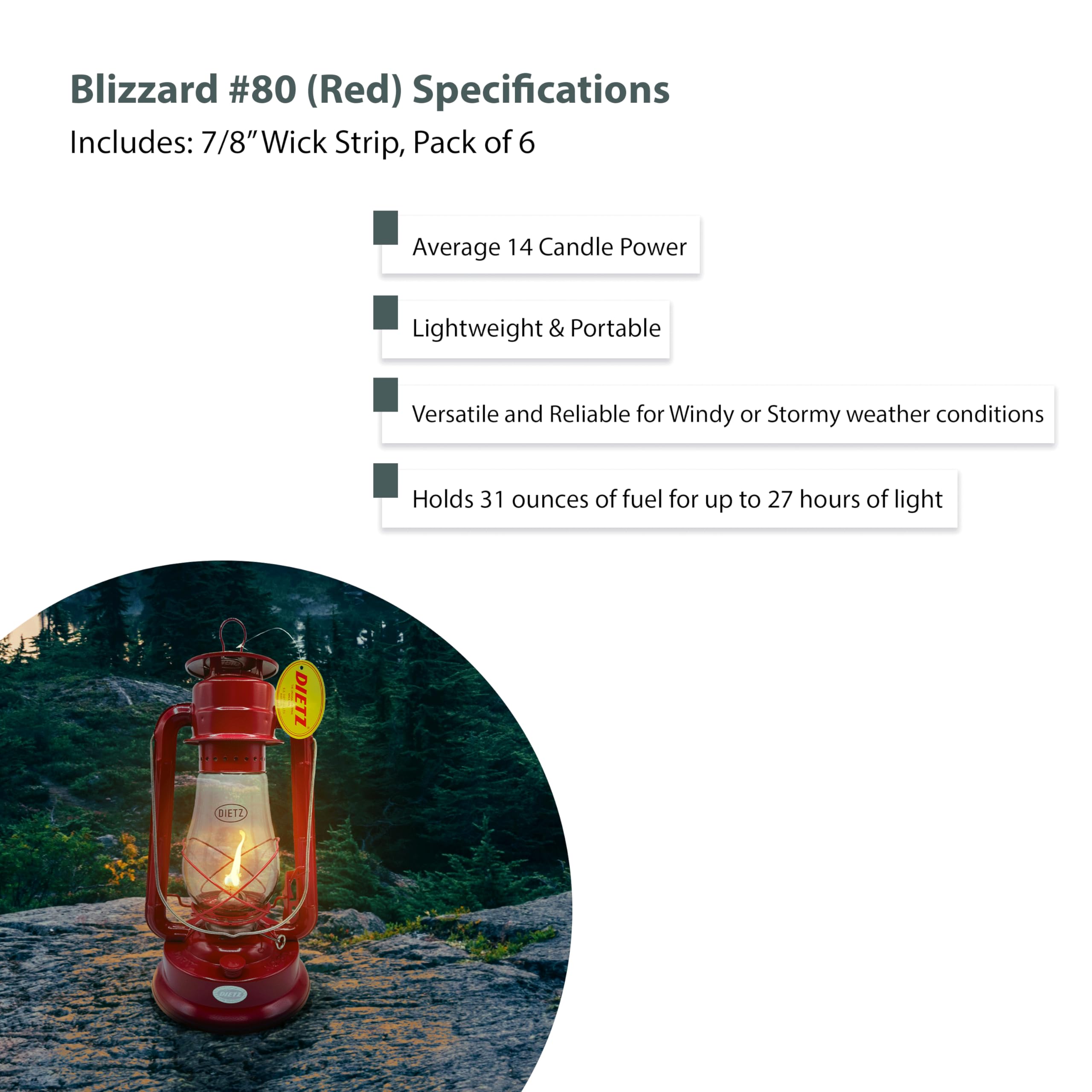 LIGHT OF MINE Blizzard Oil Lantern - Dietz #80, Red, Borosilicate Glass, Includes 7/8" Replacement Wick Strips