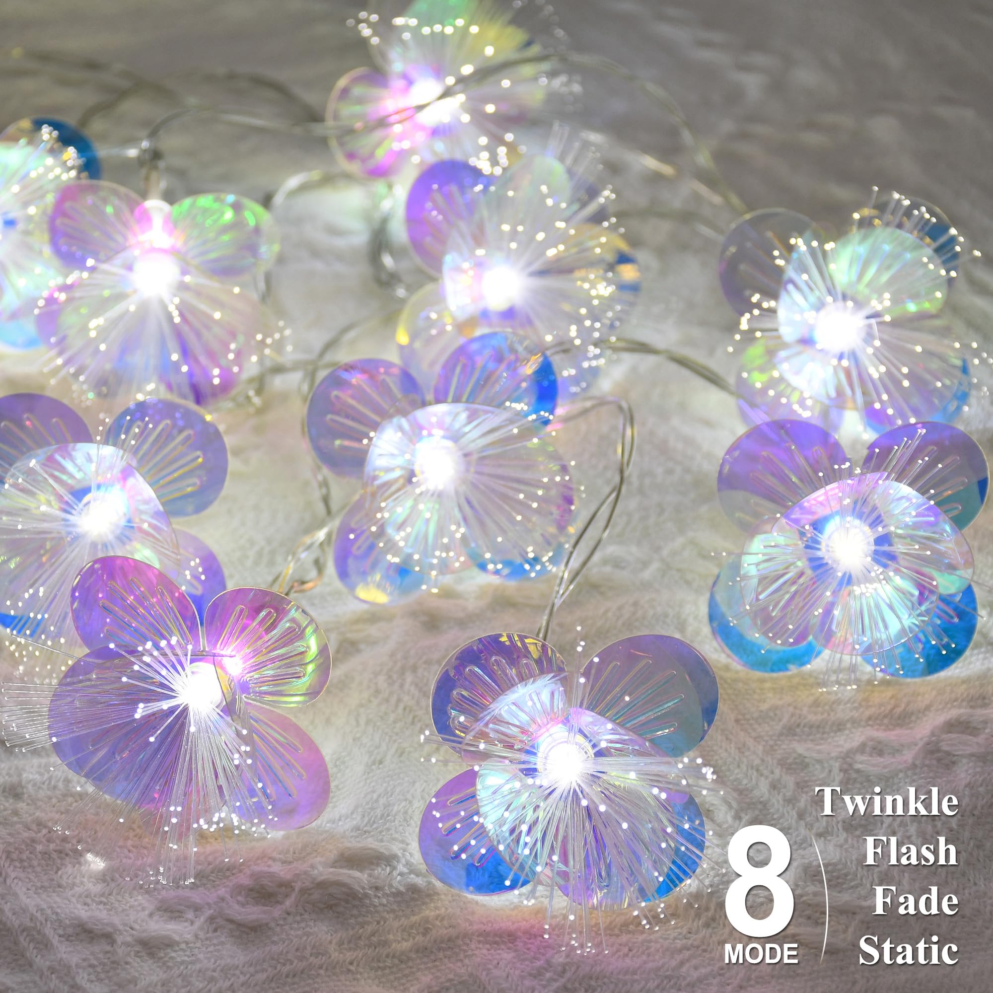Yolight Fiber Optic Flower String Lights Battery Operated With Timer, 13Ft 20 Led Flower Garland Lights Fairy Lights For Room Ta