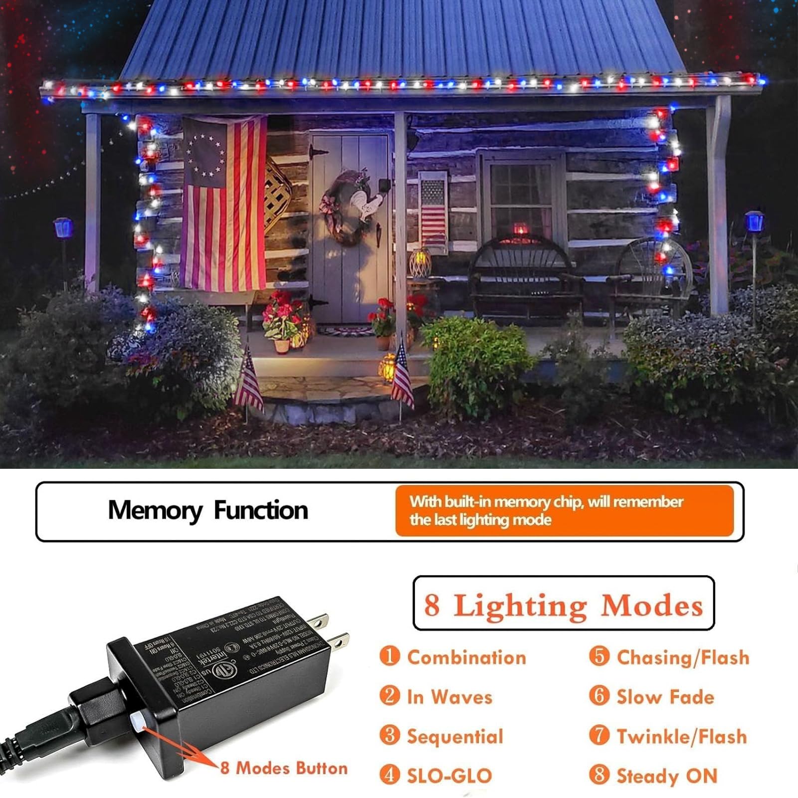 Sanjicha Red Blue White 200 Led 66Ft Christmas String Lights For Outdoor&Indoor, 11 Modes Christmas Tree Clear Wire Fairy Waterp
