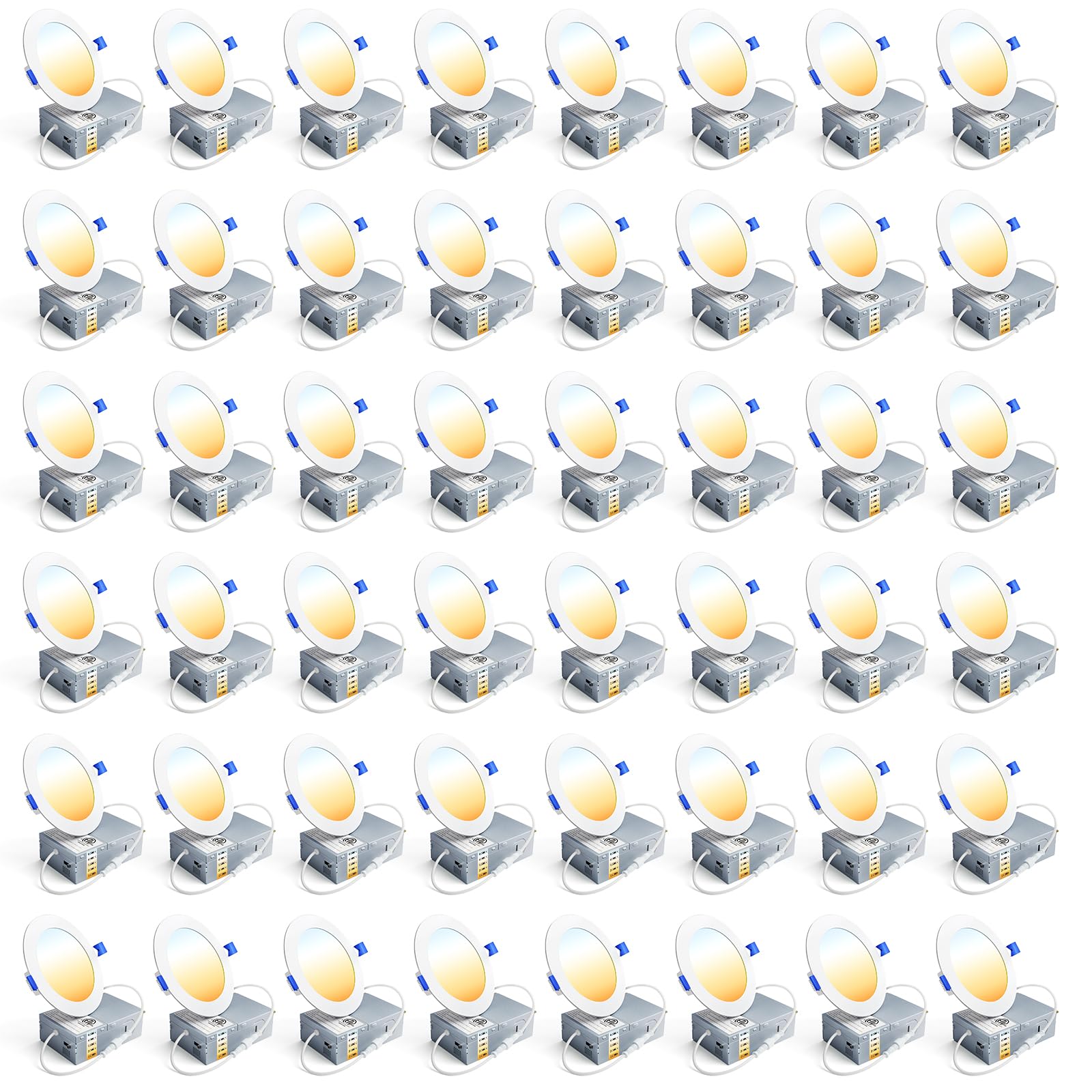 Ensenior 48 Pack 4 Inch LED Recessed Light, Dimmable, 2700K-5000K 5CCT, 750LM High Brightness, 9W 120V, Damp Rated, Ultra-Thin C