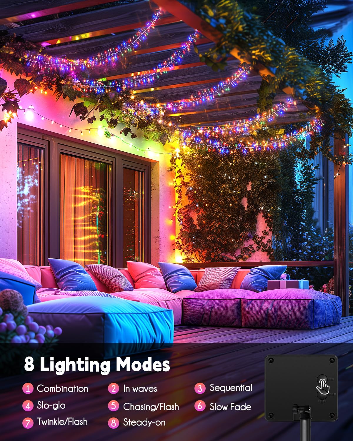 Brightown Solar String Lights, 240 LED, 19.6Ft, Waterproof, 8 Modes, Multicolor, Copper Material