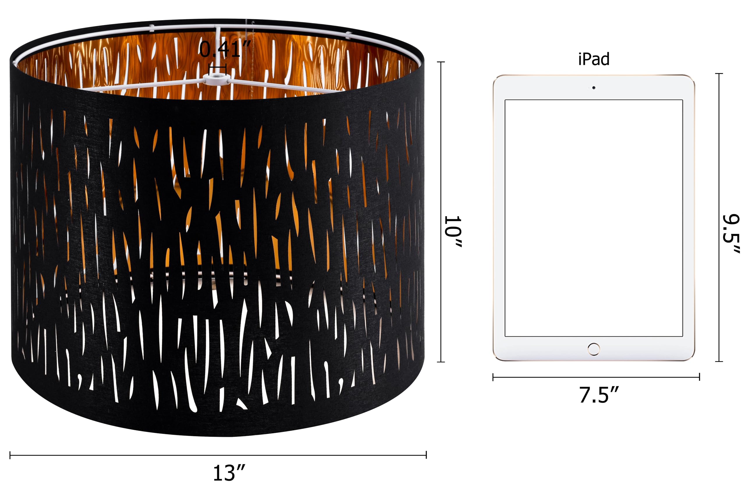 Goso Black Lamp Shades Set Of 2, Drum Lamp Shades With Etching Crystal Design,13 ''Top X 13'' Bottom X 10 ''High'', Lamp Shades