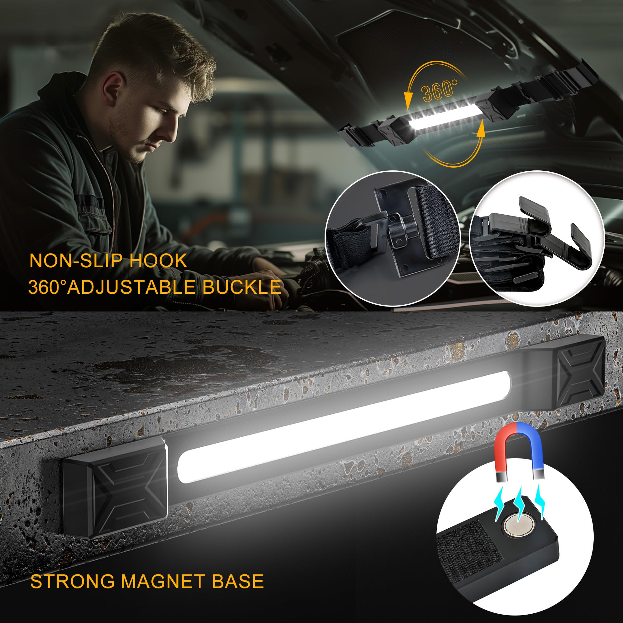 Clakap Underhood Work Light, 2600Lm High Bright 5000Mah Rechargeable Magnetic Led Work Lights For Mechanics, Automotive Under Ho