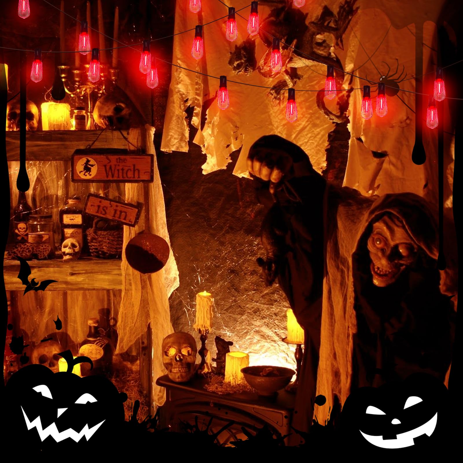 Cbebew 10Ft Halloween Led String Lights With Red Blood Drops – Spooky Outdoor Decor