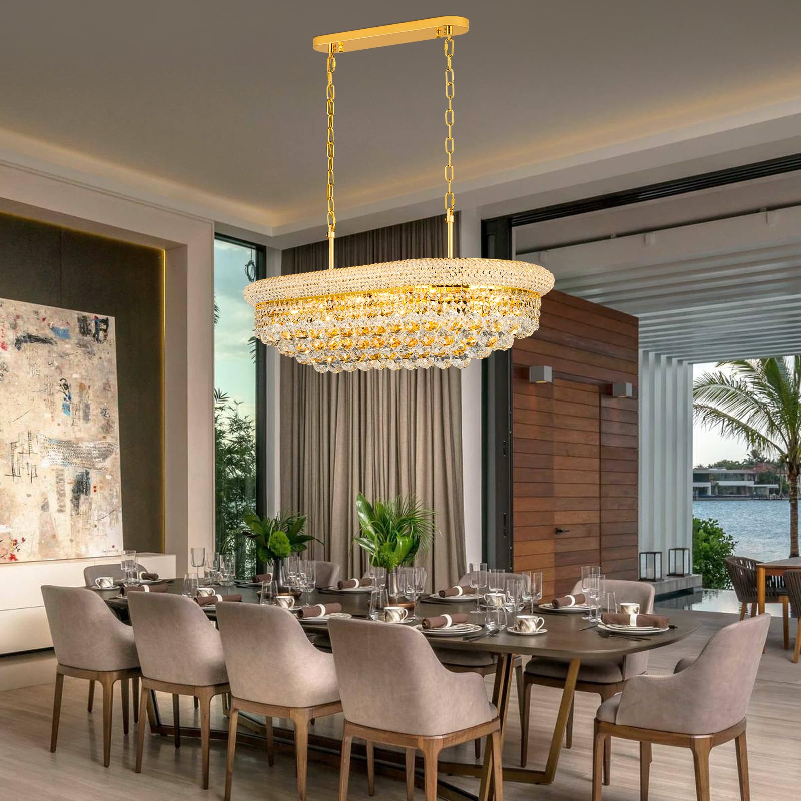 Gifarich 9-Light Crystal Chandelier, Gold Modern Lighting Fixture for Dining Room, L31" Empire Style, Model 8846-9S