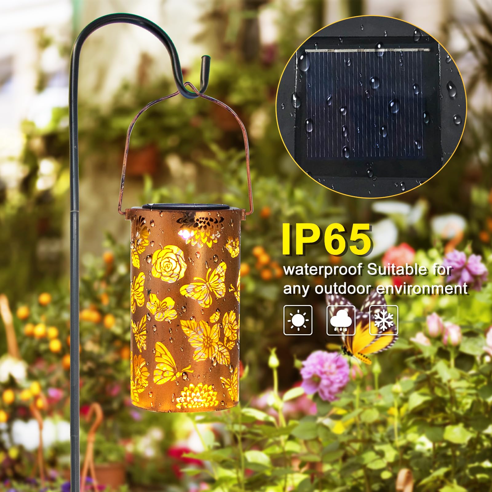 2 Pack Butterfly Solar Gardening Gifts Lanterns Decorative Outdoor, Flower Pattern Solar Hanging Lights Waterproof, Garden Decor