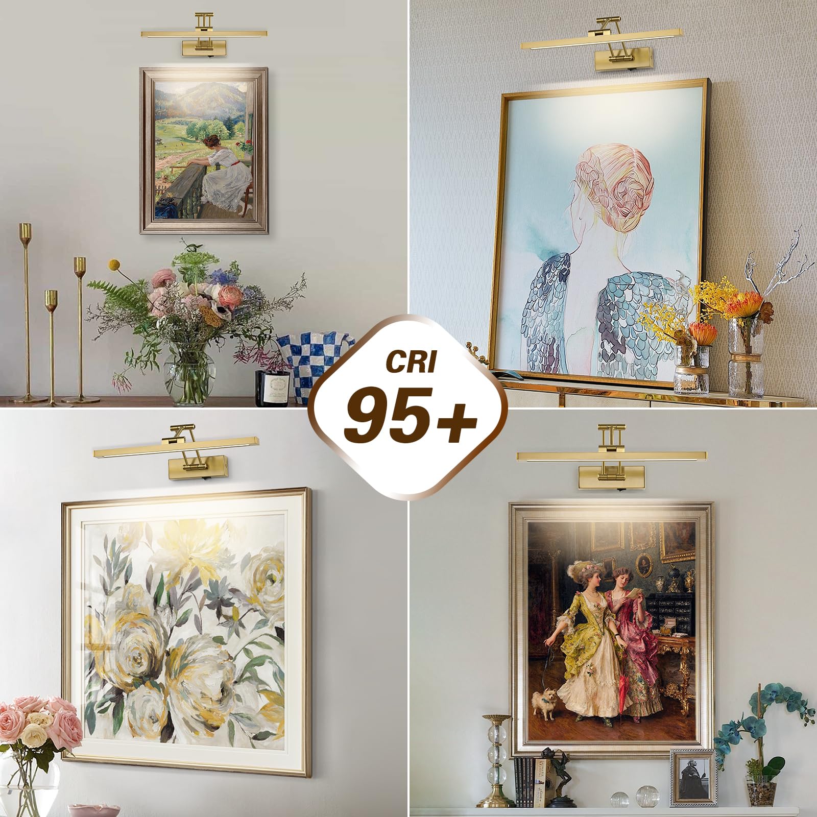 Joossnwell Battery Operated Picture Light, Dimmable & Timer, 15.35 Inch, Brass, Model 9963-3W-BR-B2, Wireless Remote for Artwork