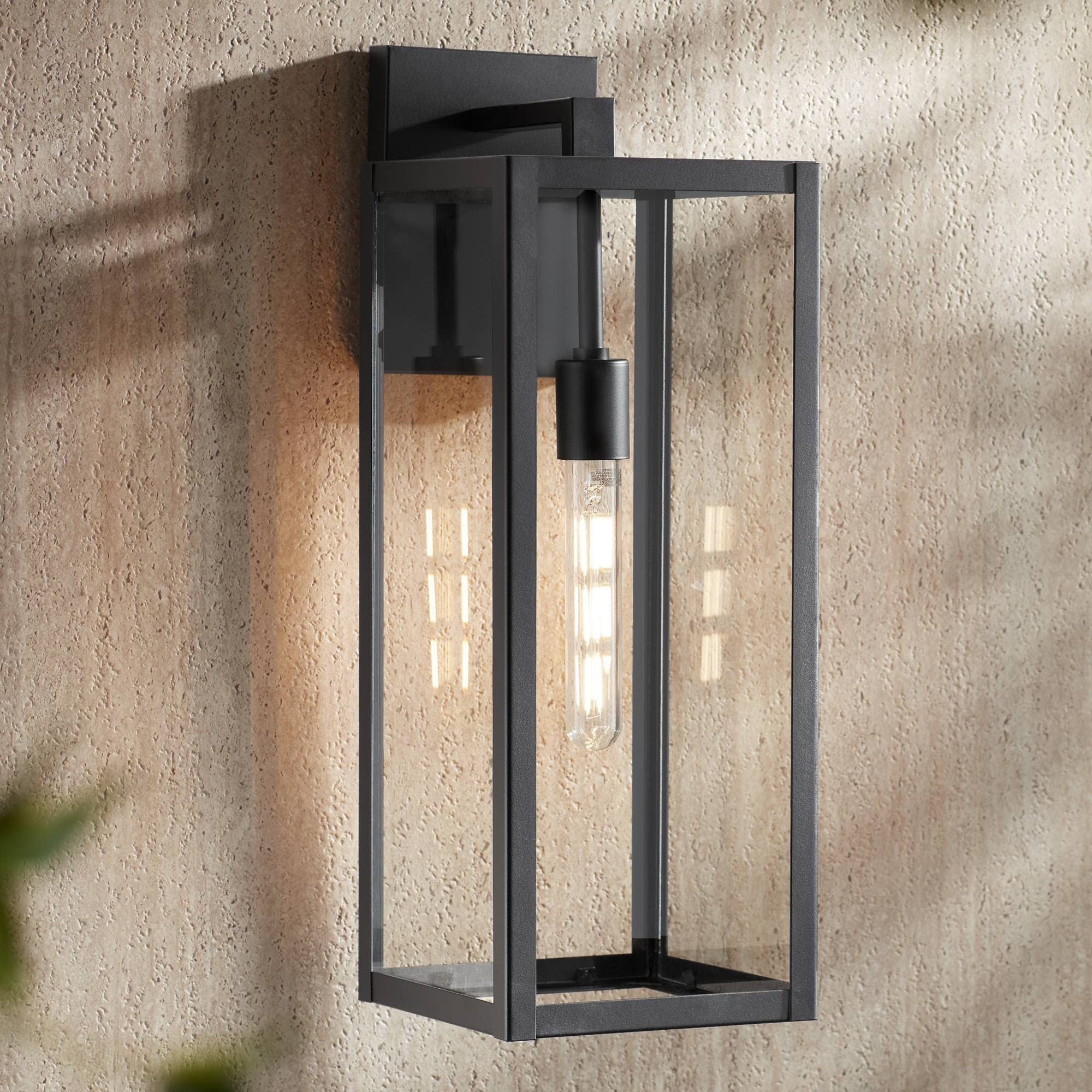 John Timberland Titan Outdoor Wall Light Fixture, 20in Clear Glass, Black Metal, Damp Rated for Porch, Patio, Garden, Garage