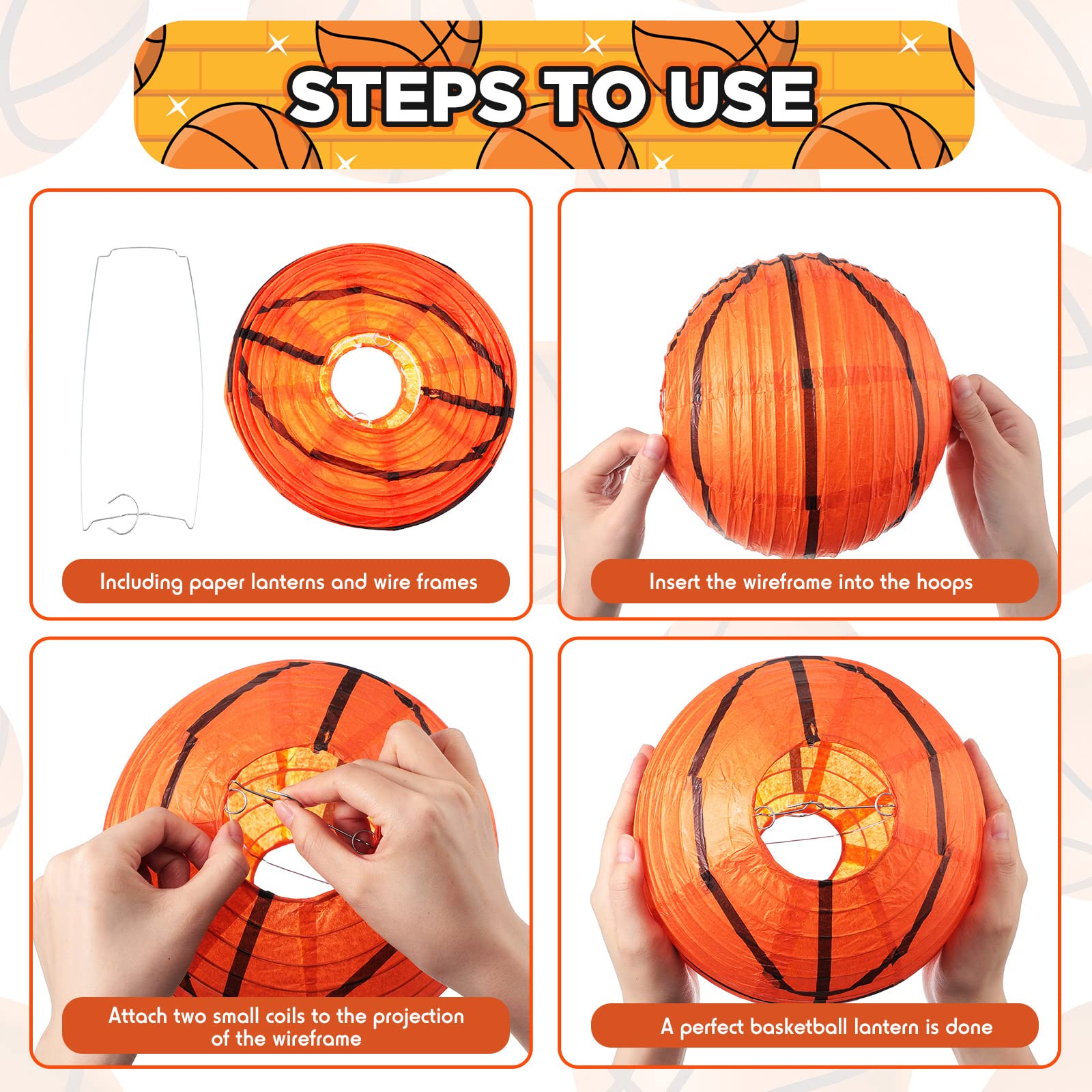 Chengu 12 Pcs Basketball Paper Lanterns Party Decorations 8 Inch Hanging Basketball Decorations Paper Ceiling Decor Centerpieces