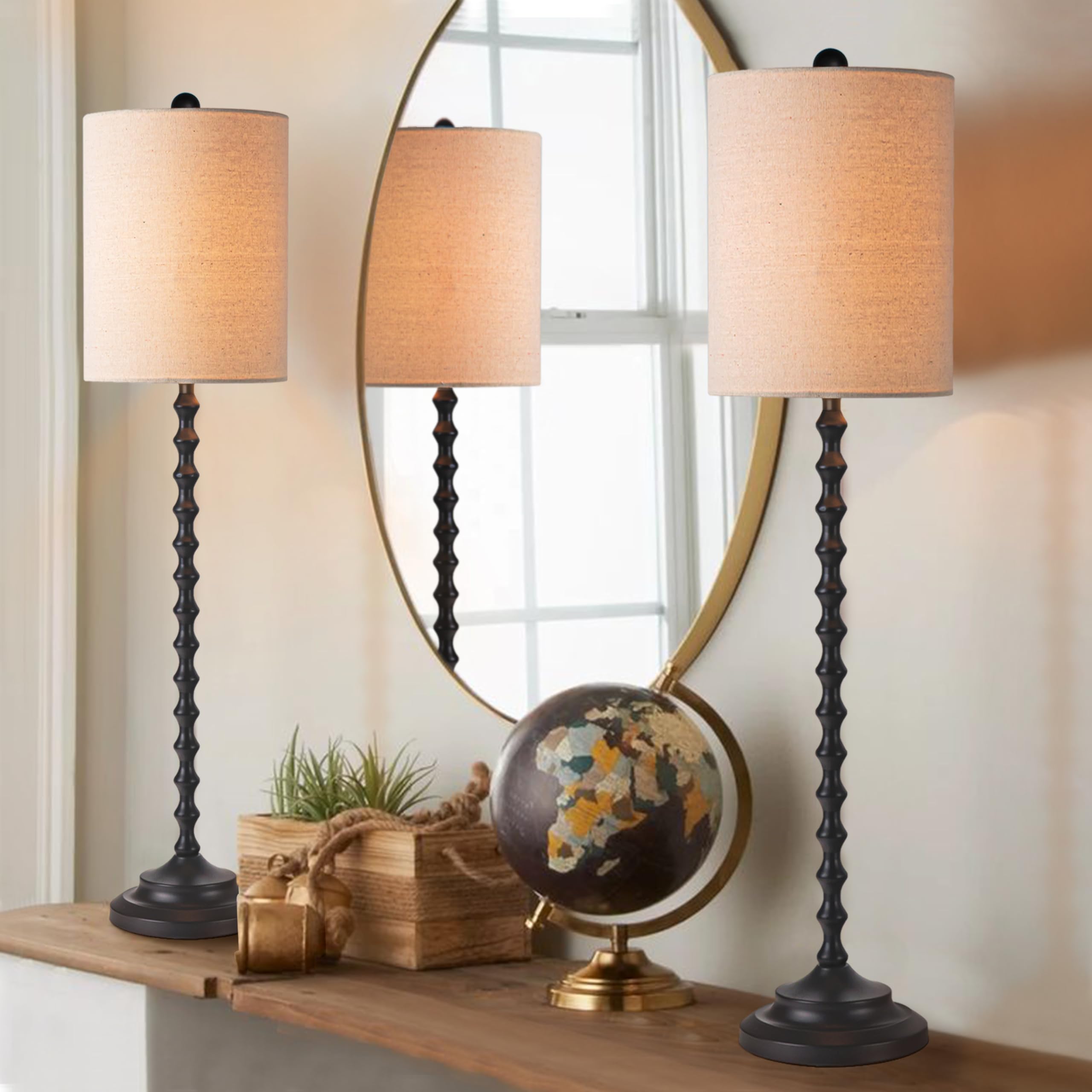 Buffet Table Lamps Set Of 2 With Linen Shade, Black Elegant Tall Table Lamps, 29.5'' Tall Bedroom Lamps For Nightstands, Bedside Lamps For Bedroom Living Room, Buffet Lamps For Dining Room, Entry