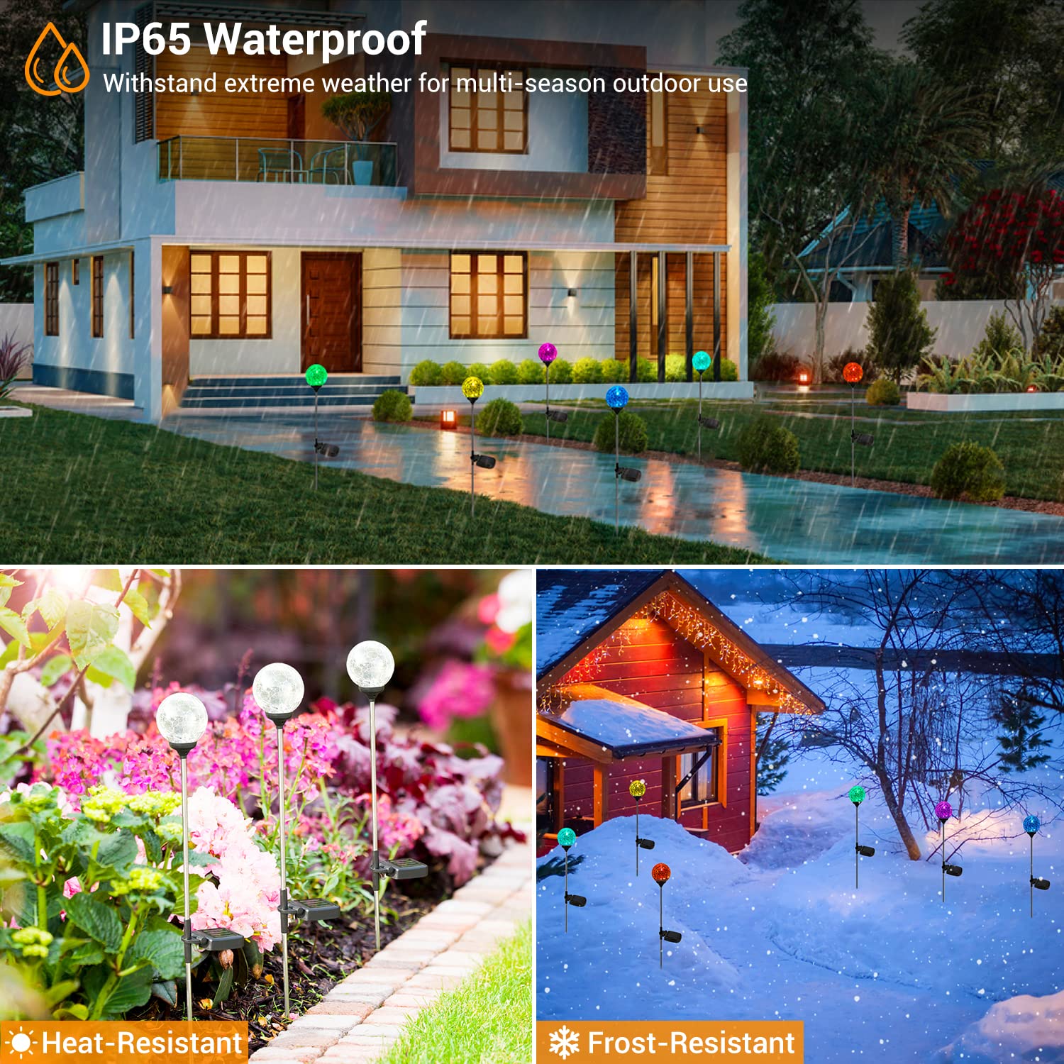 Crystal Cracked Glass LED Garden Globe Light - 6 Pack Color-Changing Solar Stake Ball Light Auto On/Off, Perfect for Landscape,