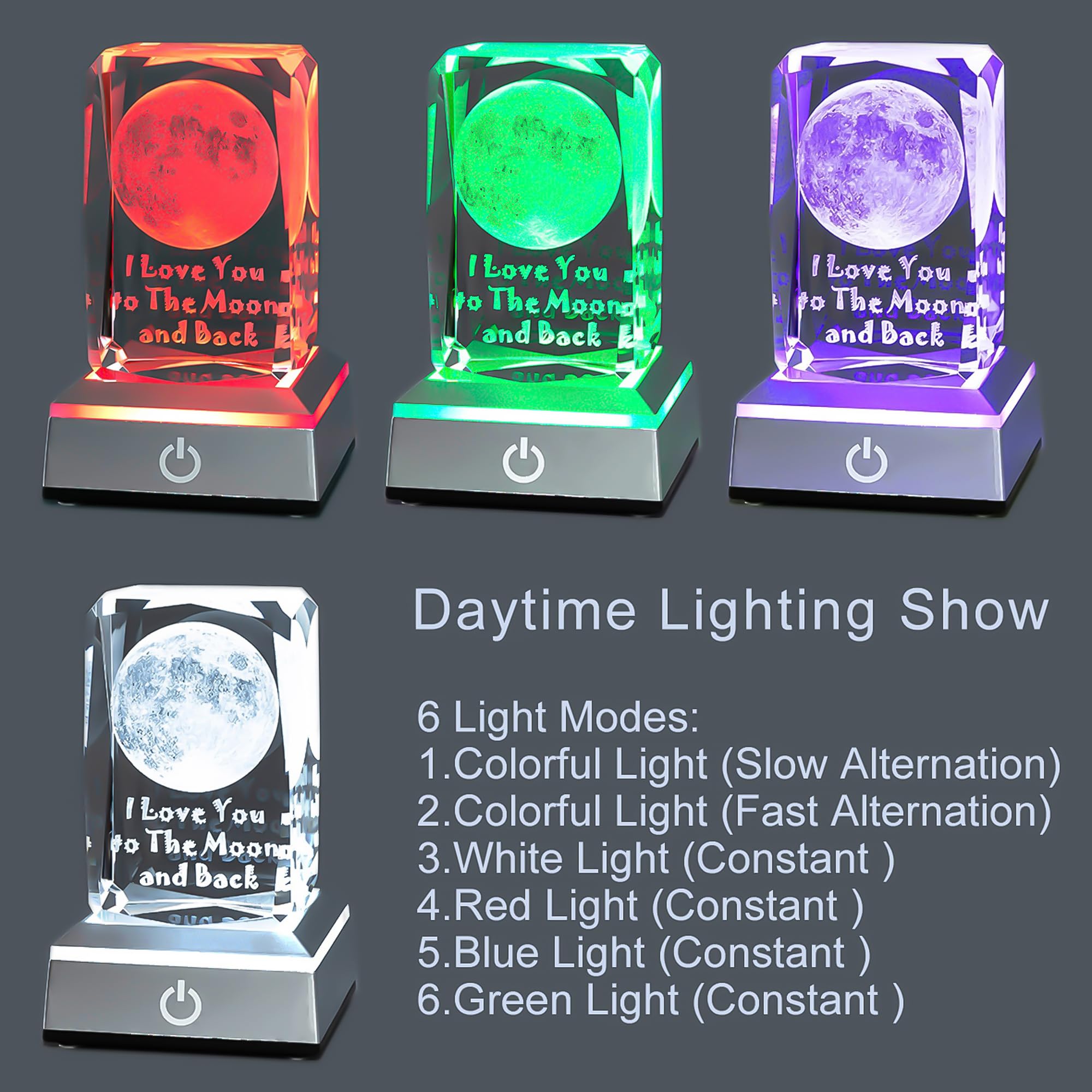 hochance 3D Moon Nightlight - Crystal, Multicolor, A-Moon Model, Perfect Gift for Her, Valentines Day, Anniversary, Birthday