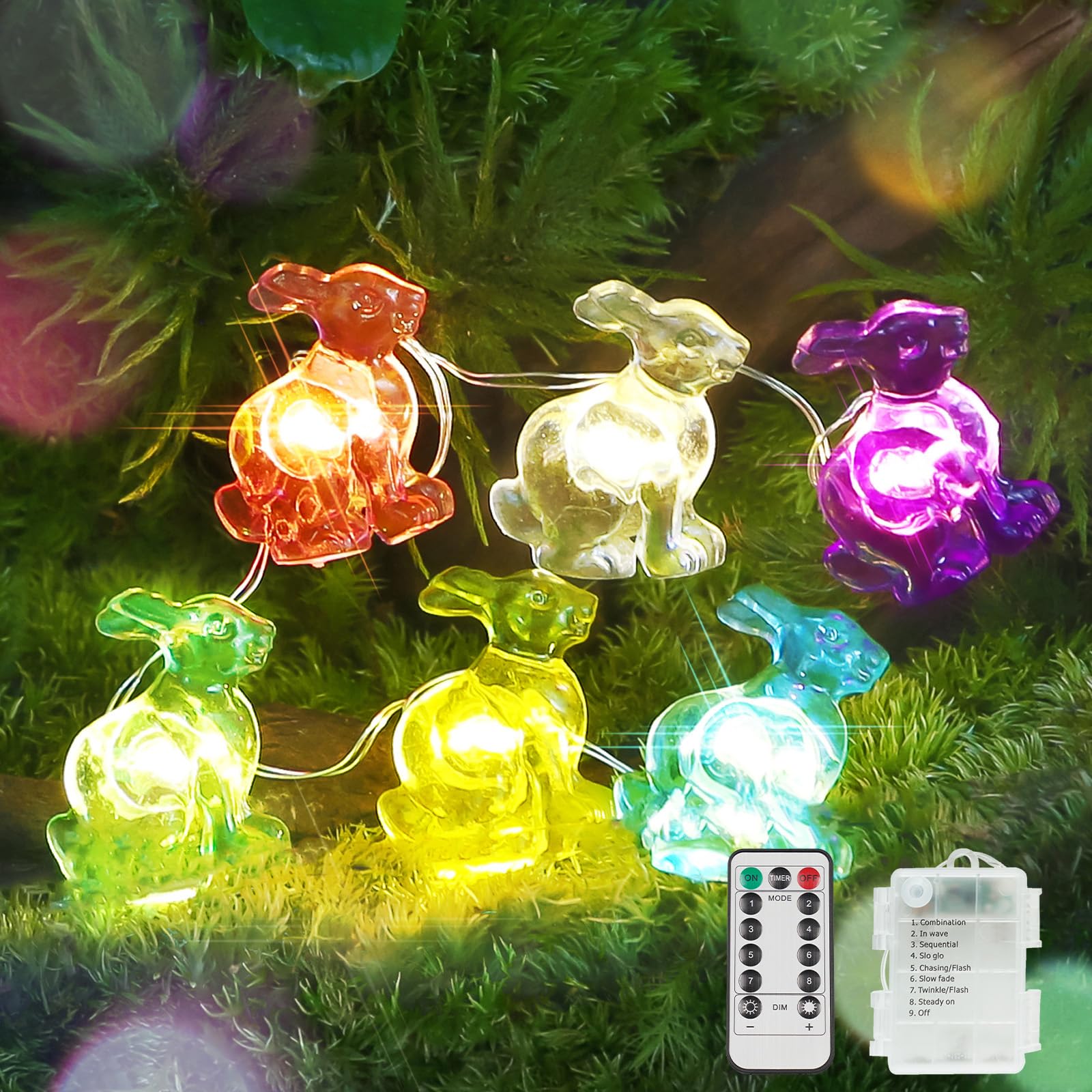 suddus Easter Bunny Battery Operated String Lights, 12.8ft 40LED Waterproof Colorful Easter Fairy Lights with Timer, Easter Ligh