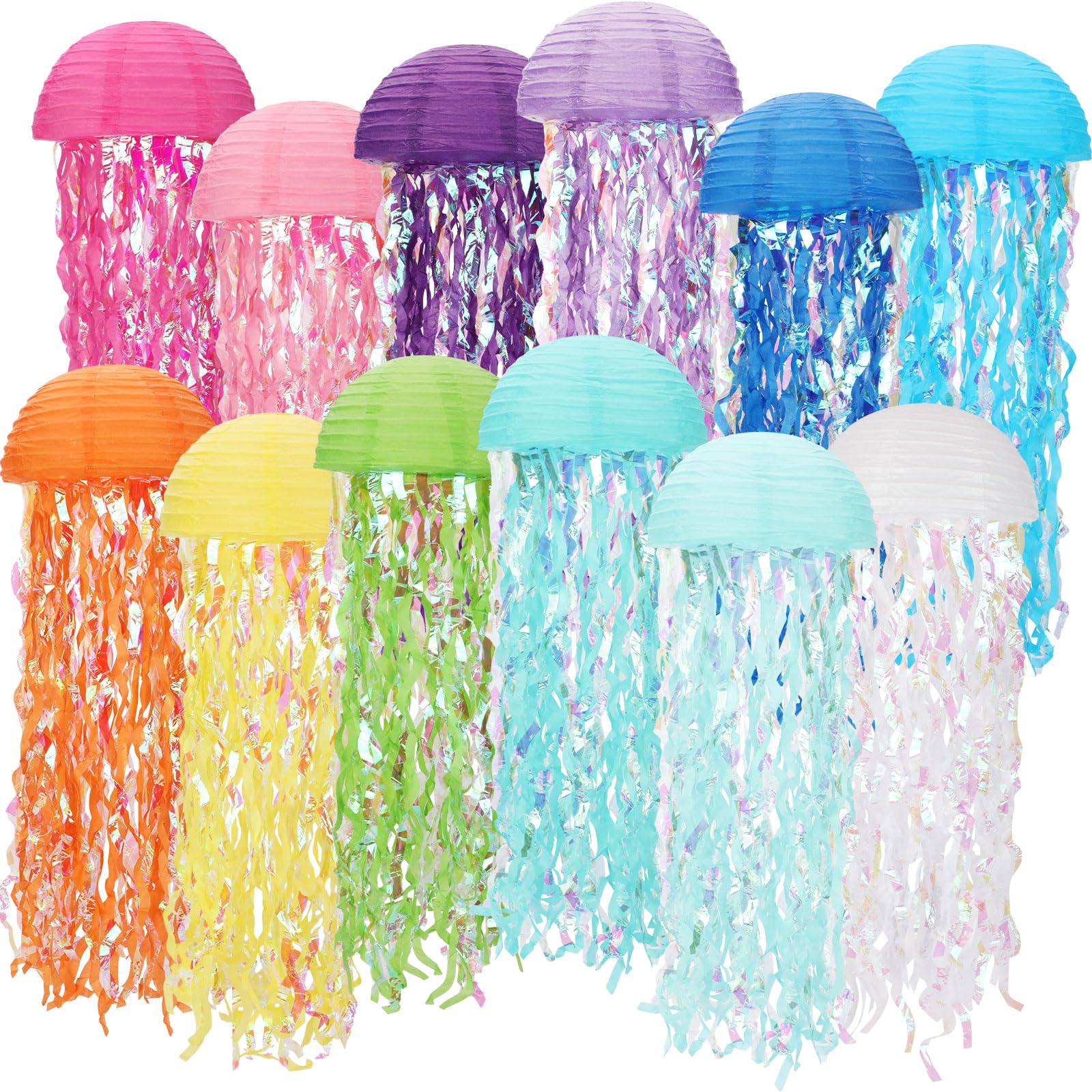 Baquler Set Of 12 Jellyfish Paper Lanterns Jellyfish Lanterns Hanging Decoration For Mermaid Sea Ocean Birthday Party Decorations (Multi Colors)